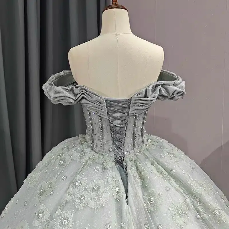 Elegant Grey Quinceanera Dresses Sweetheart Sleeveless Ball Gown Party Dresses