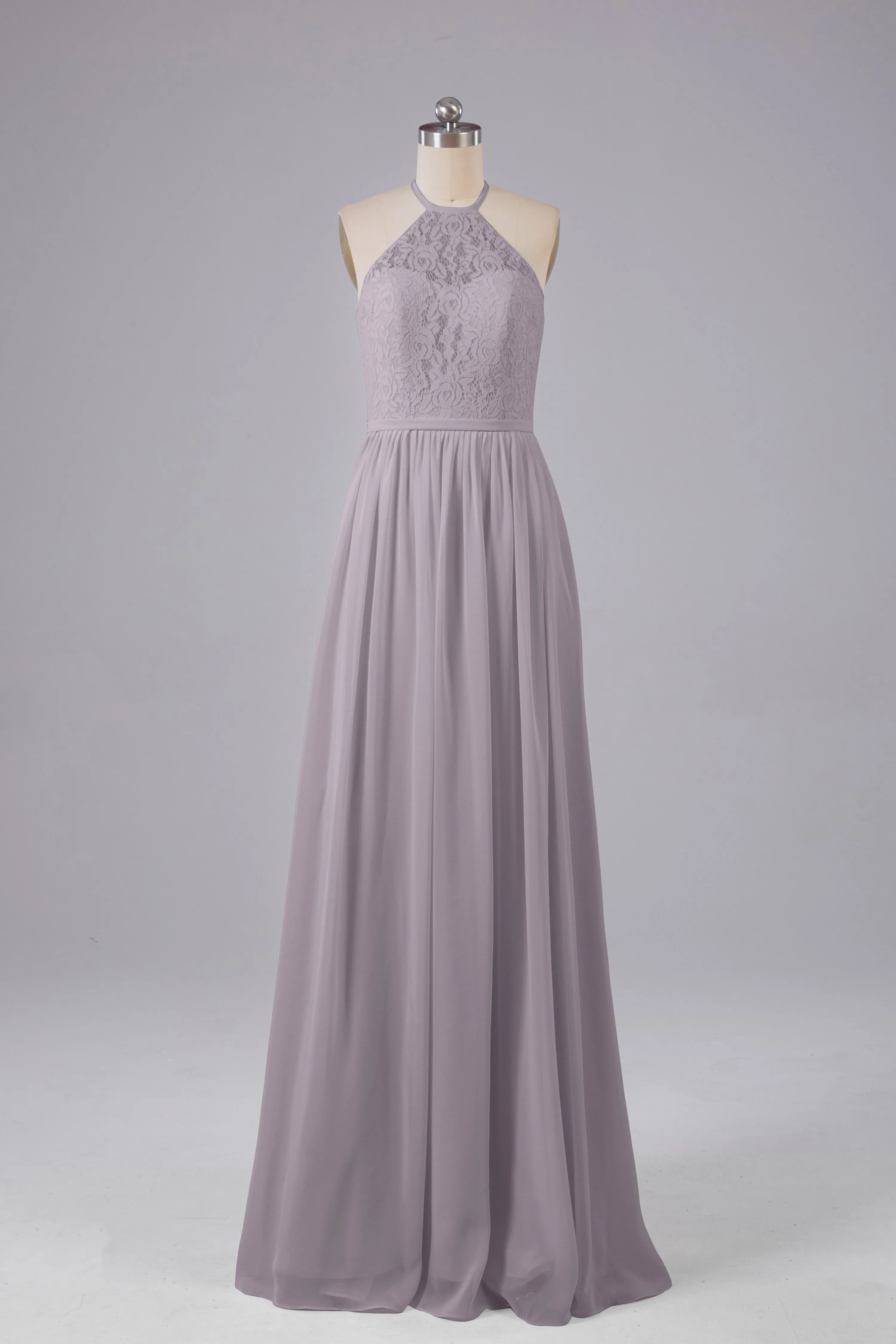 Elegant Keyhole Halter Lace Long Bridesmaid Dresses