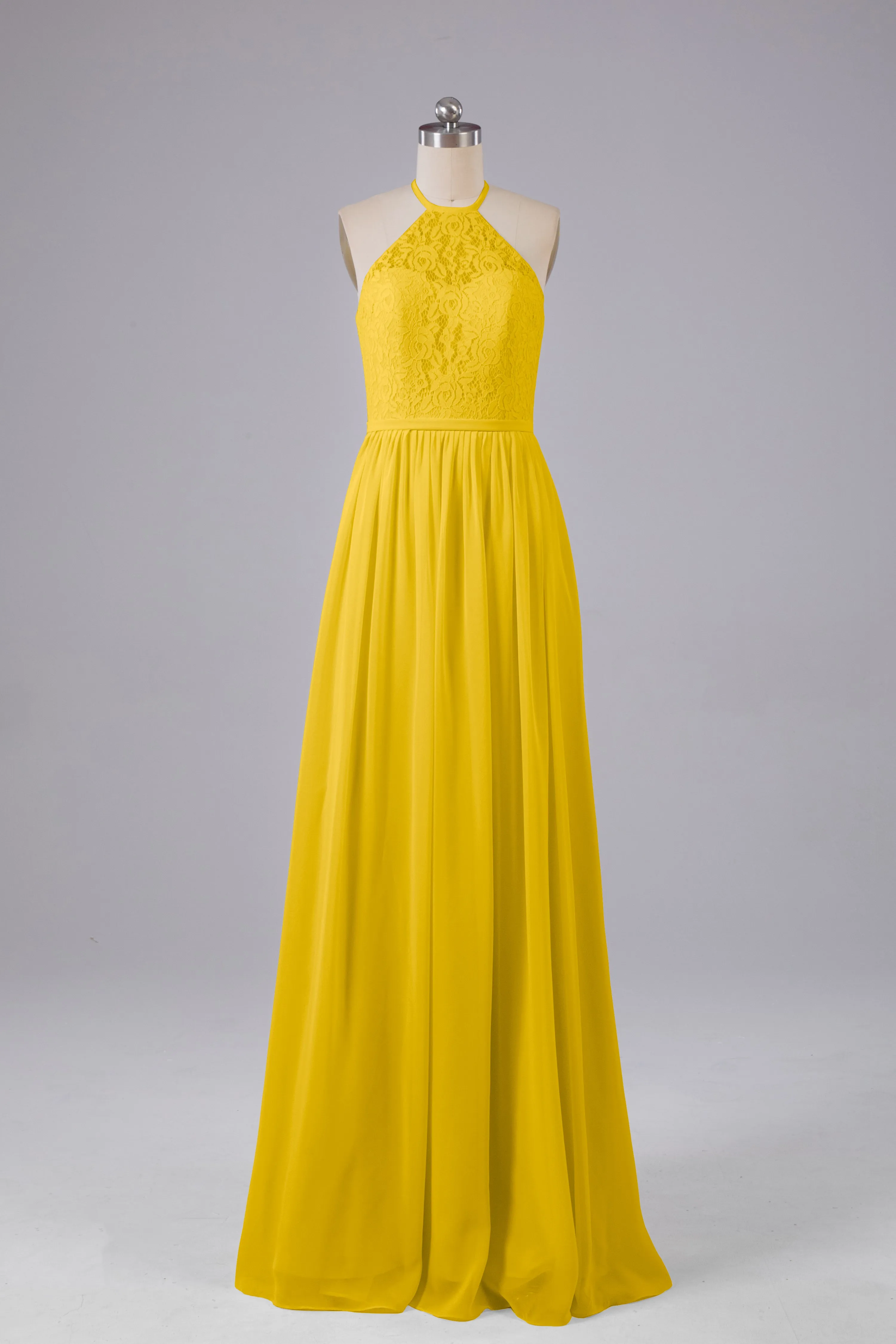 Elegant Keyhole Halter Lace Long Bridesmaid Dresses