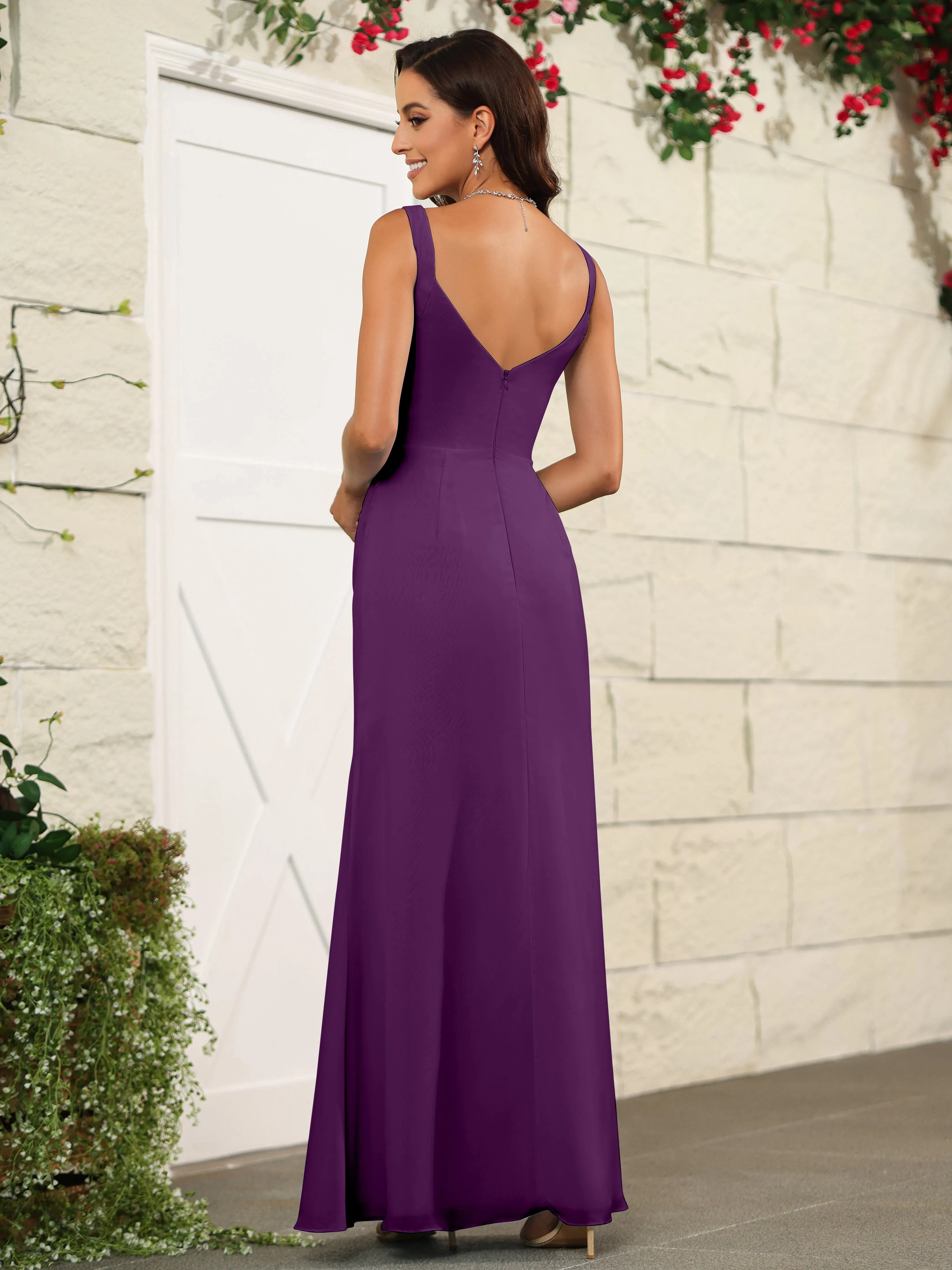 Elegant Sweetheart Spaghetti Straps Chiffon Long Bridesmaid Dresses