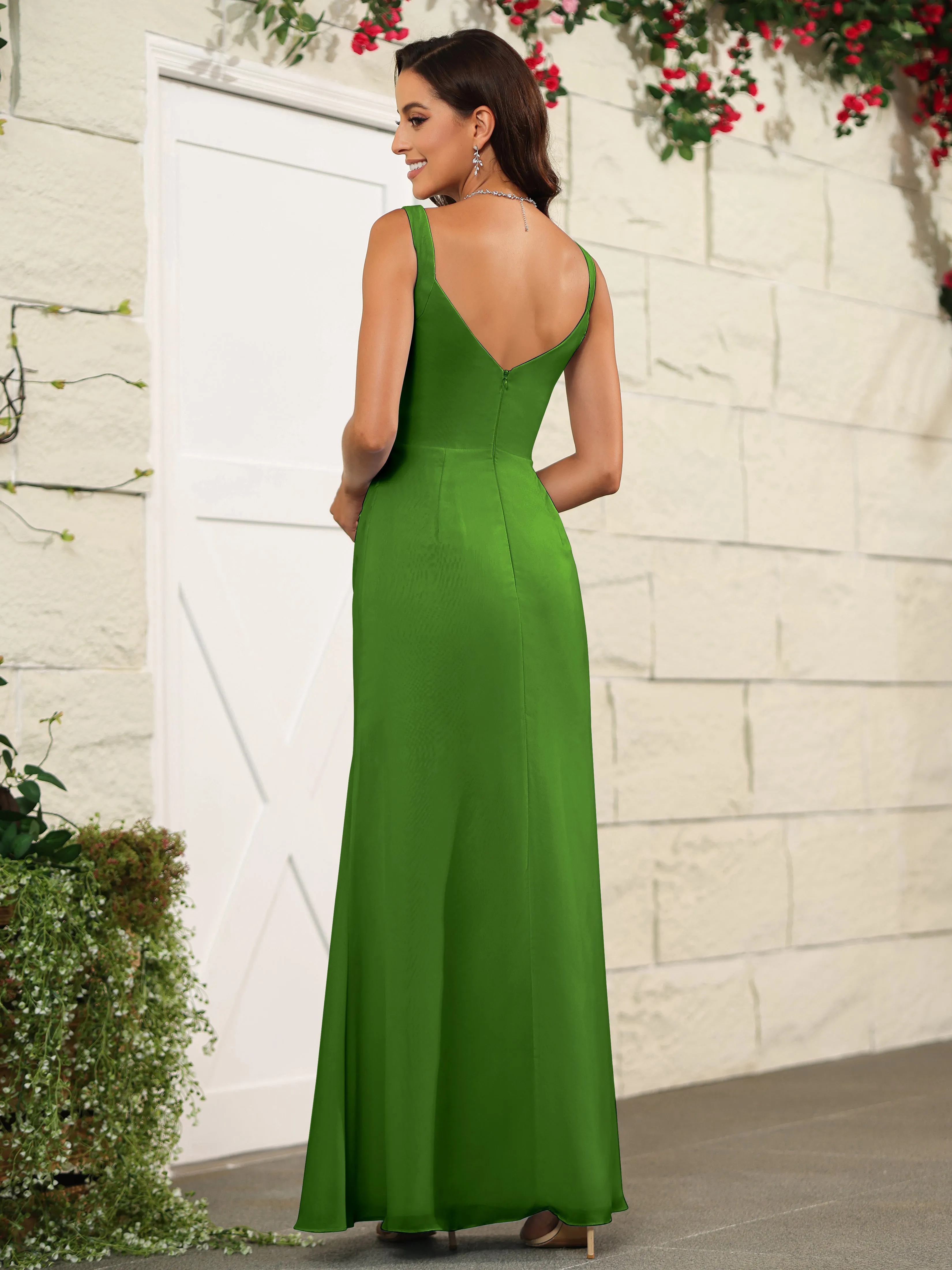 Elegant Sweetheart Spaghetti Straps Chiffon Long Bridesmaid Dresses