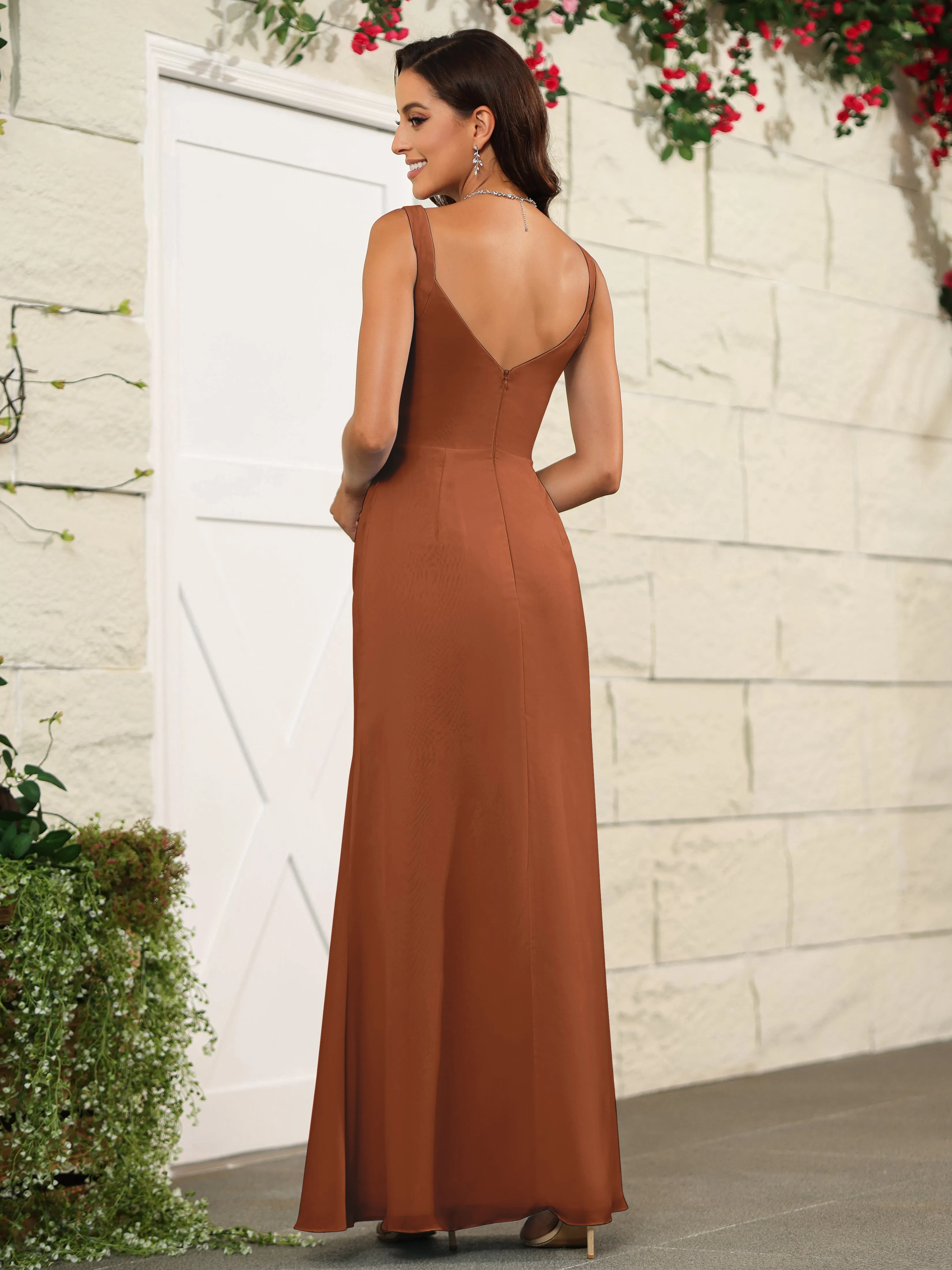 Elegant Sweetheart Spaghetti Straps Chiffon Long Bridesmaid Dresses