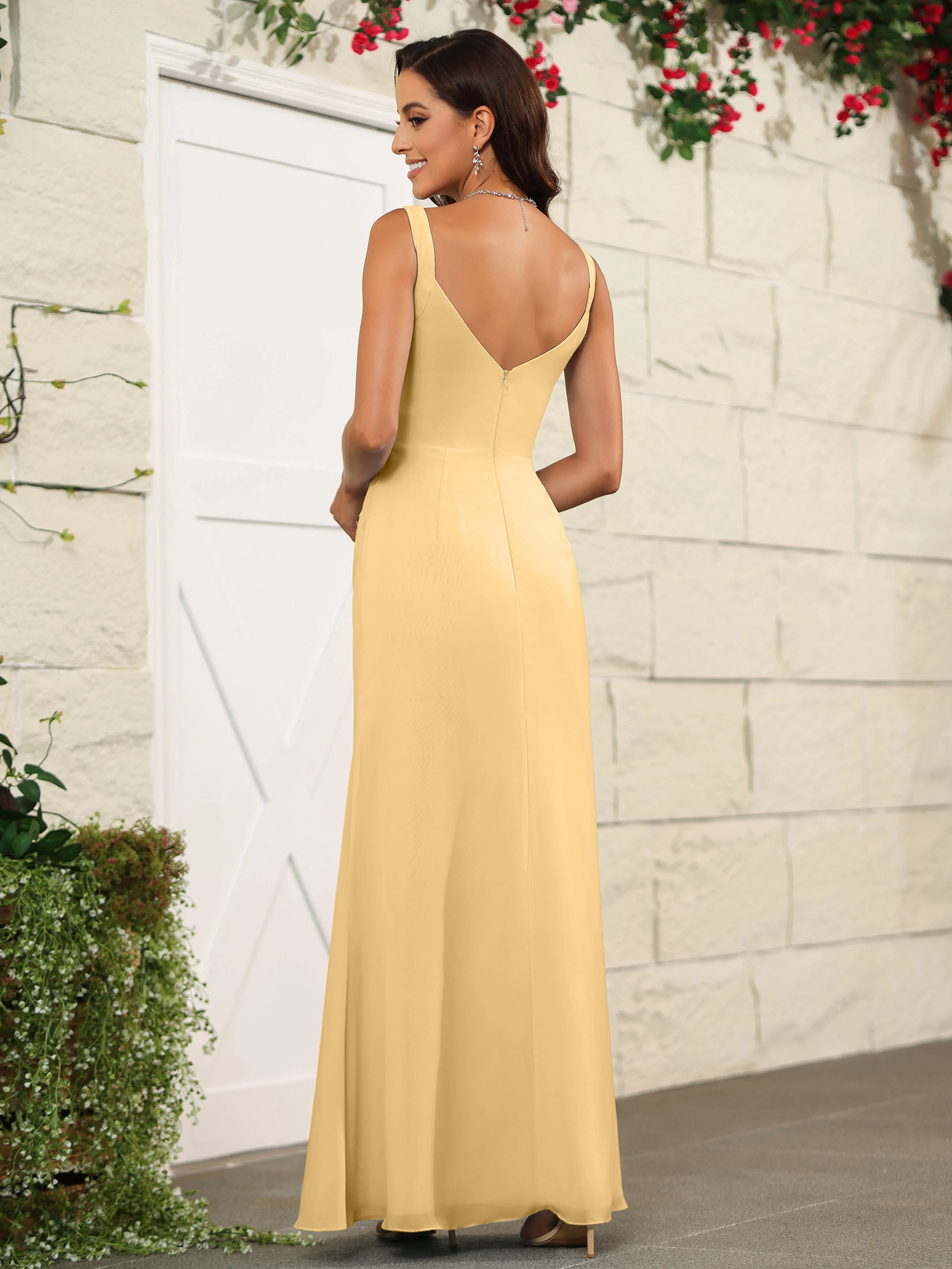 Elegant Sweetheart Spaghetti Straps Chiffon Long Bridesmaid Dresses
