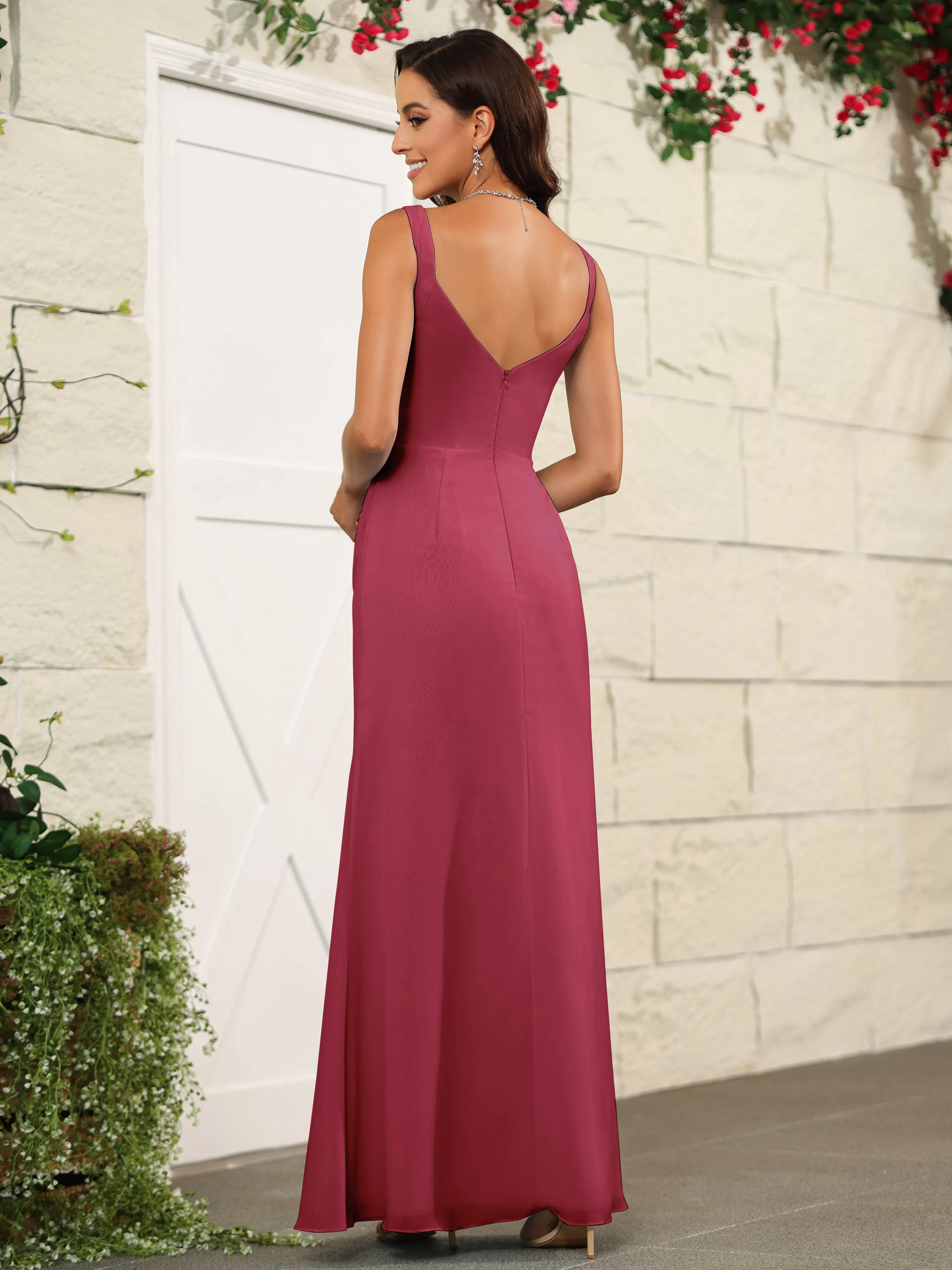 Elegant Sweetheart Spaghetti Straps Chiffon Long Bridesmaid Dresses