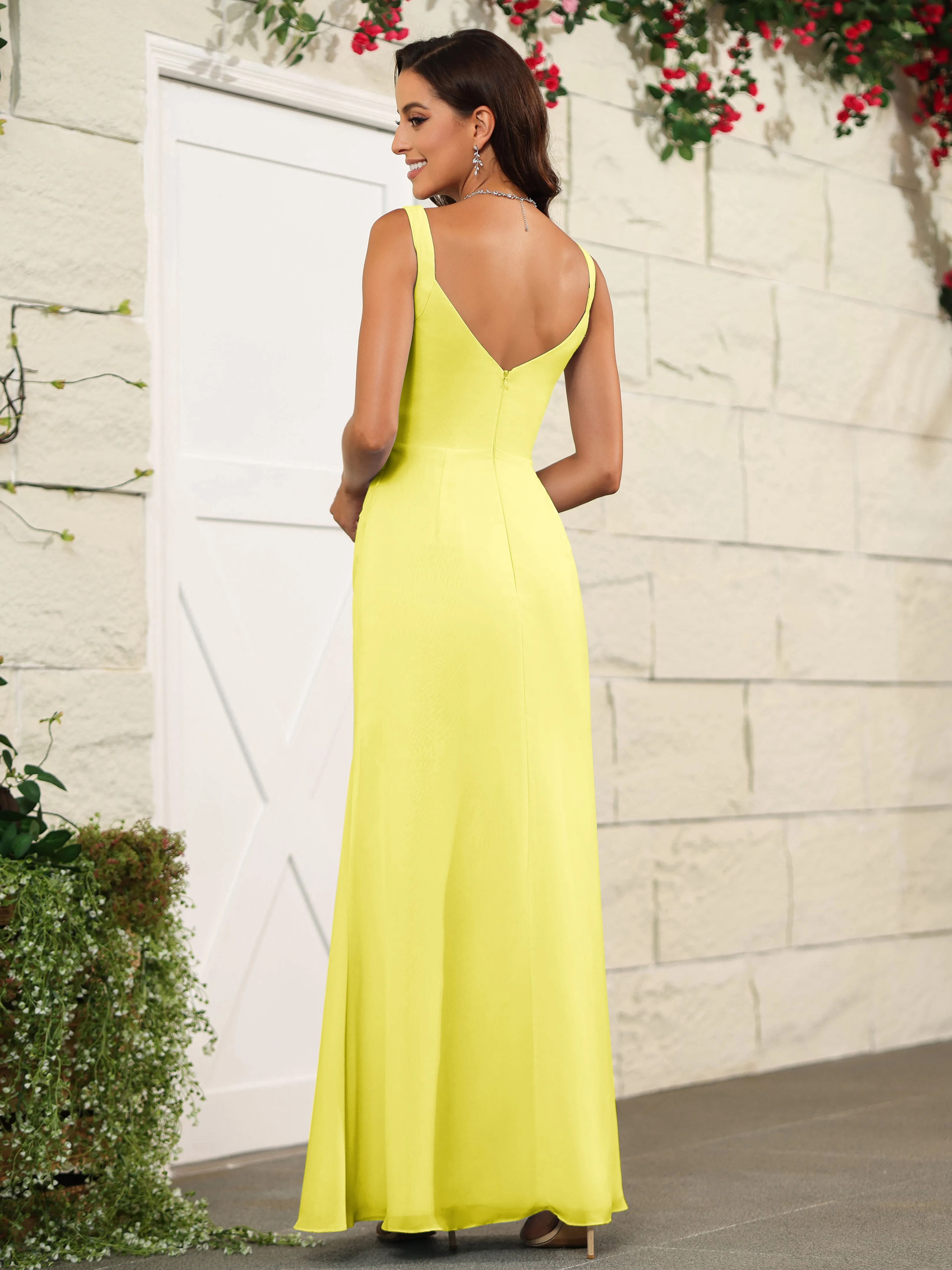 Elegant Sweetheart Spaghetti Straps Chiffon Long Bridesmaid Dresses