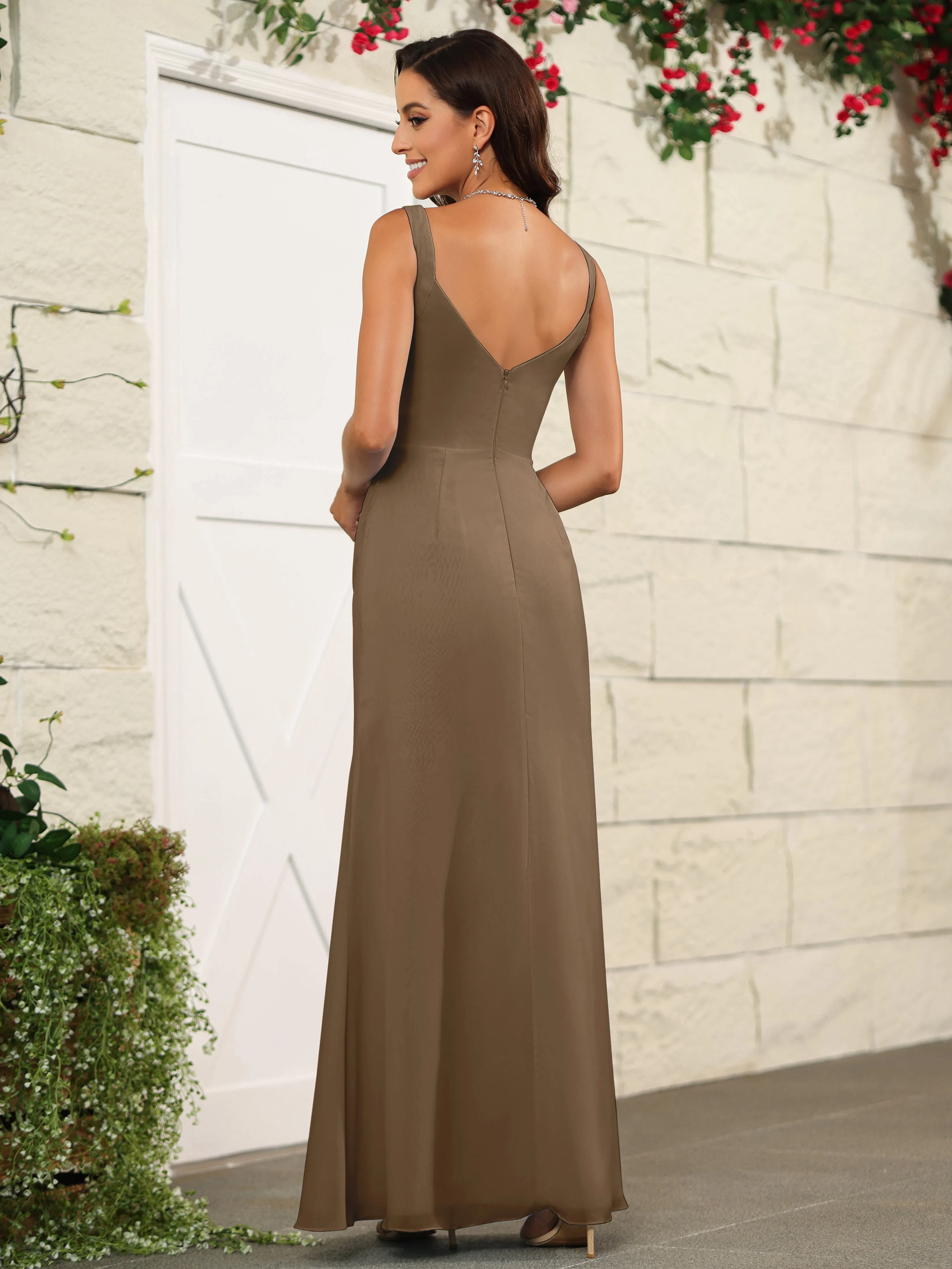 Elegant Sweetheart Spaghetti Straps Chiffon Long Bridesmaid Dresses