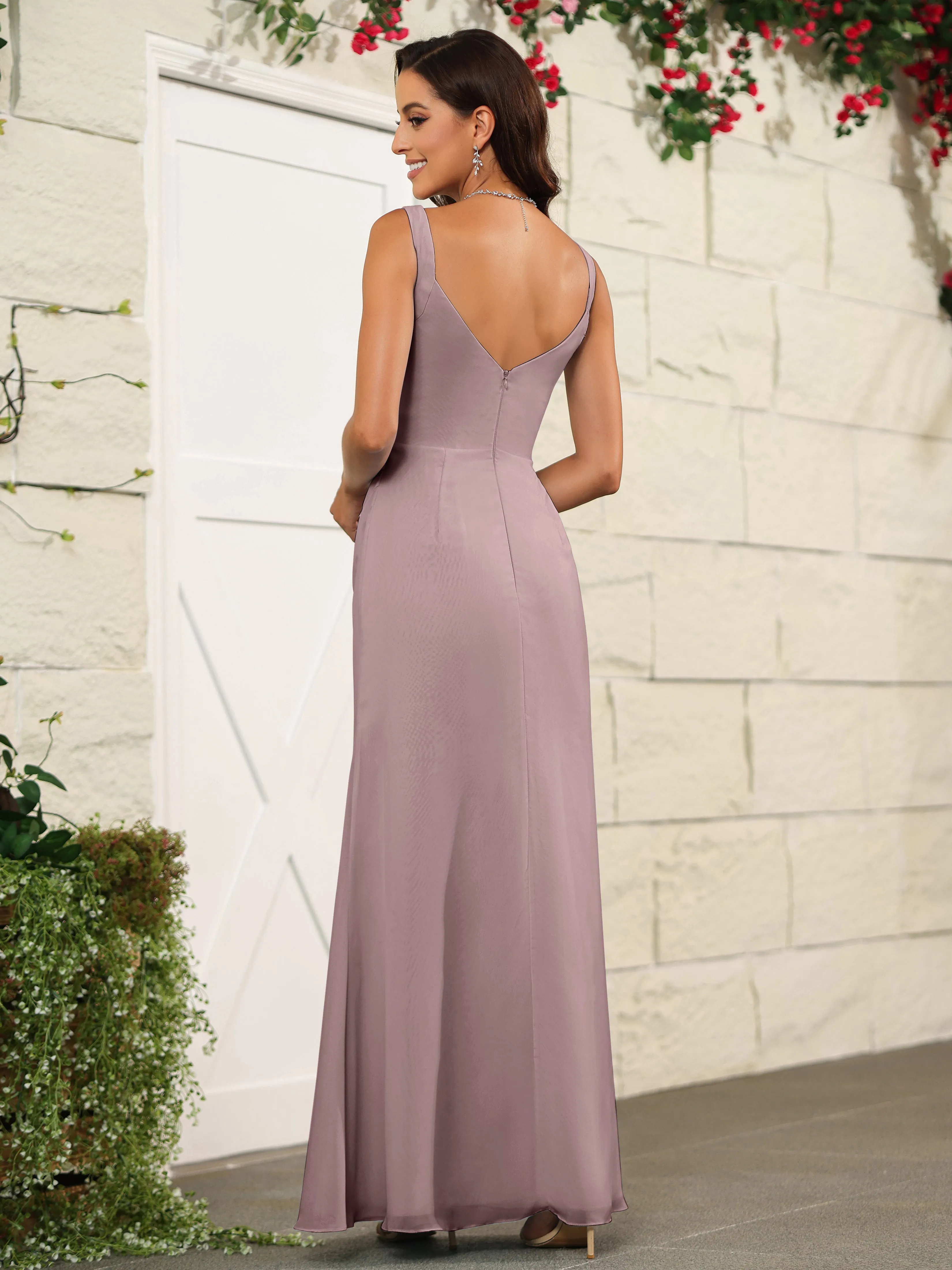 Elegant Sweetheart Spaghetti Straps Chiffon Long Bridesmaid Dresses