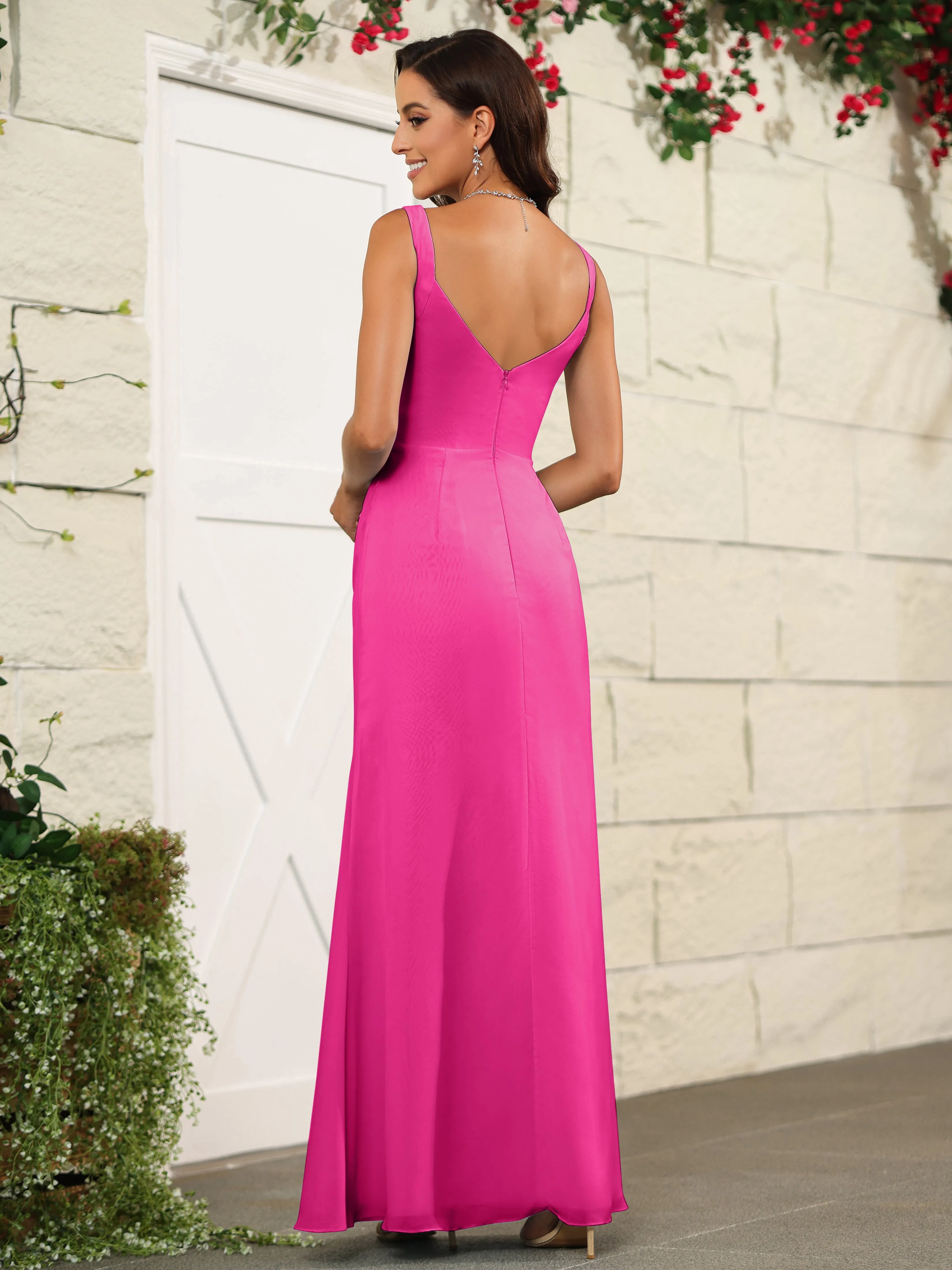 Elegant Sweetheart Spaghetti Straps Chiffon Long Bridesmaid Dresses