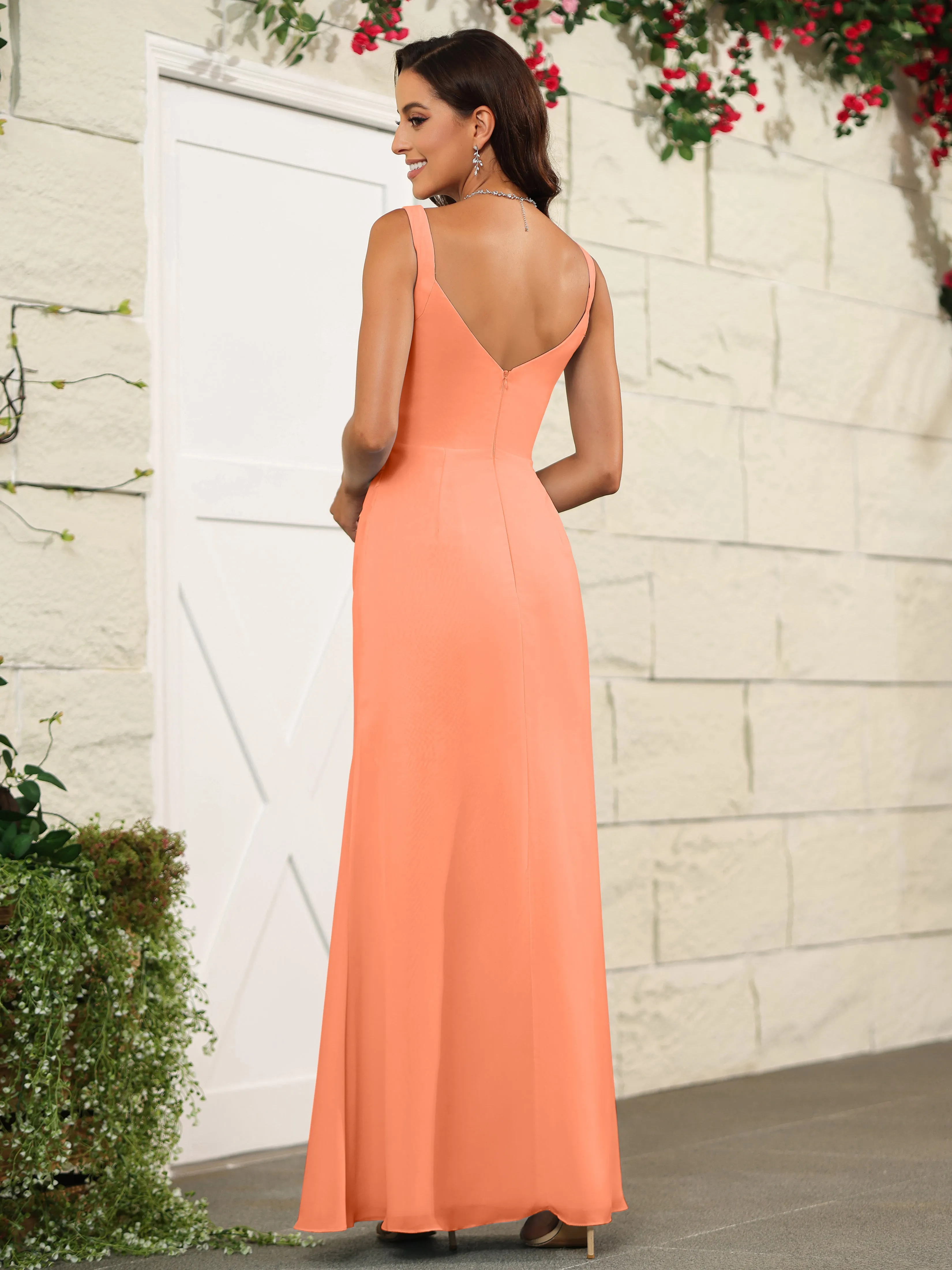 Elegant Sweetheart Spaghetti Straps Chiffon Long Bridesmaid Dresses