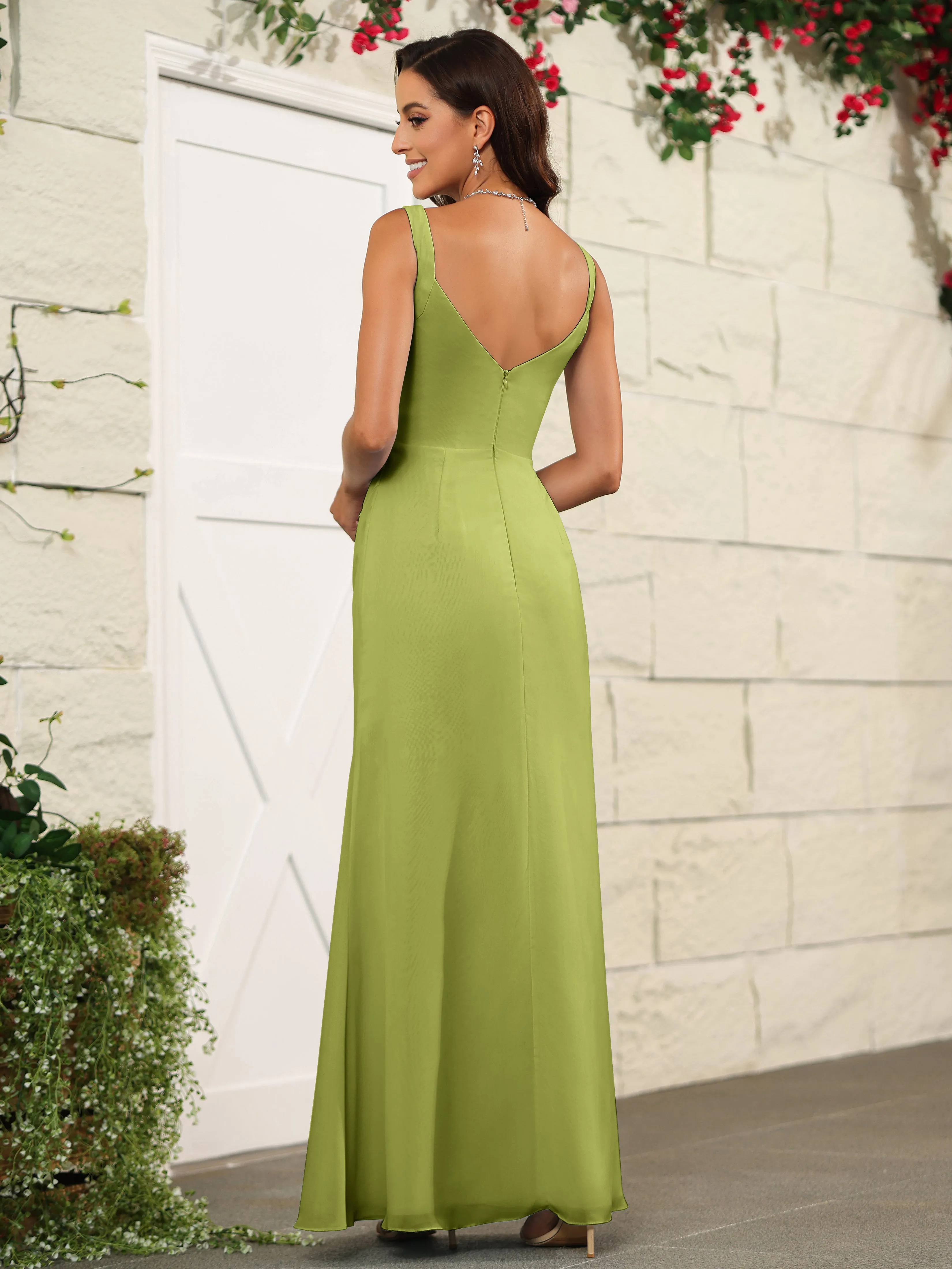 Elegant Sweetheart Spaghetti Straps Chiffon Long Bridesmaid Dresses