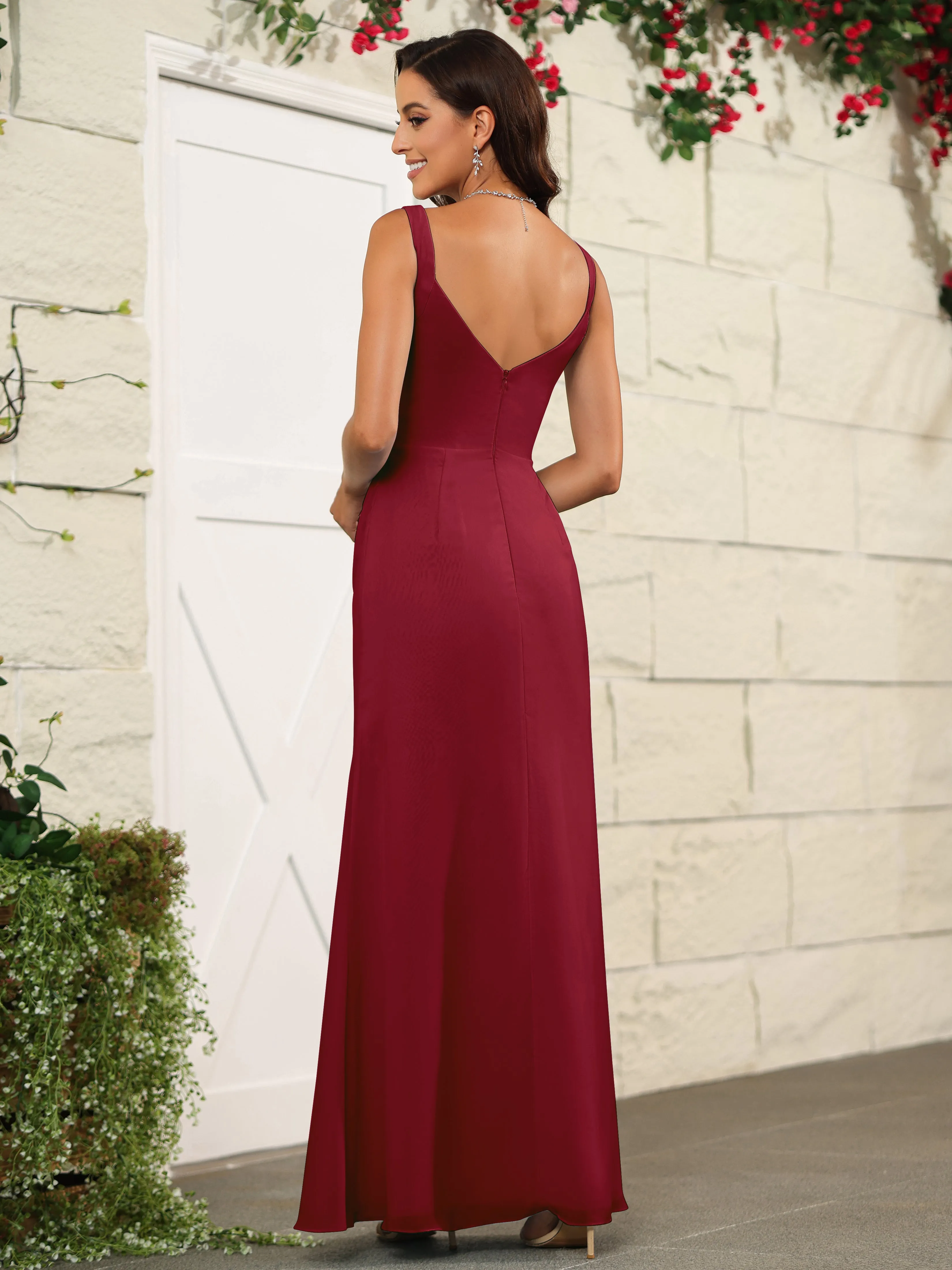 Elegant Sweetheart Spaghetti Straps Chiffon Long Bridesmaid Dresses