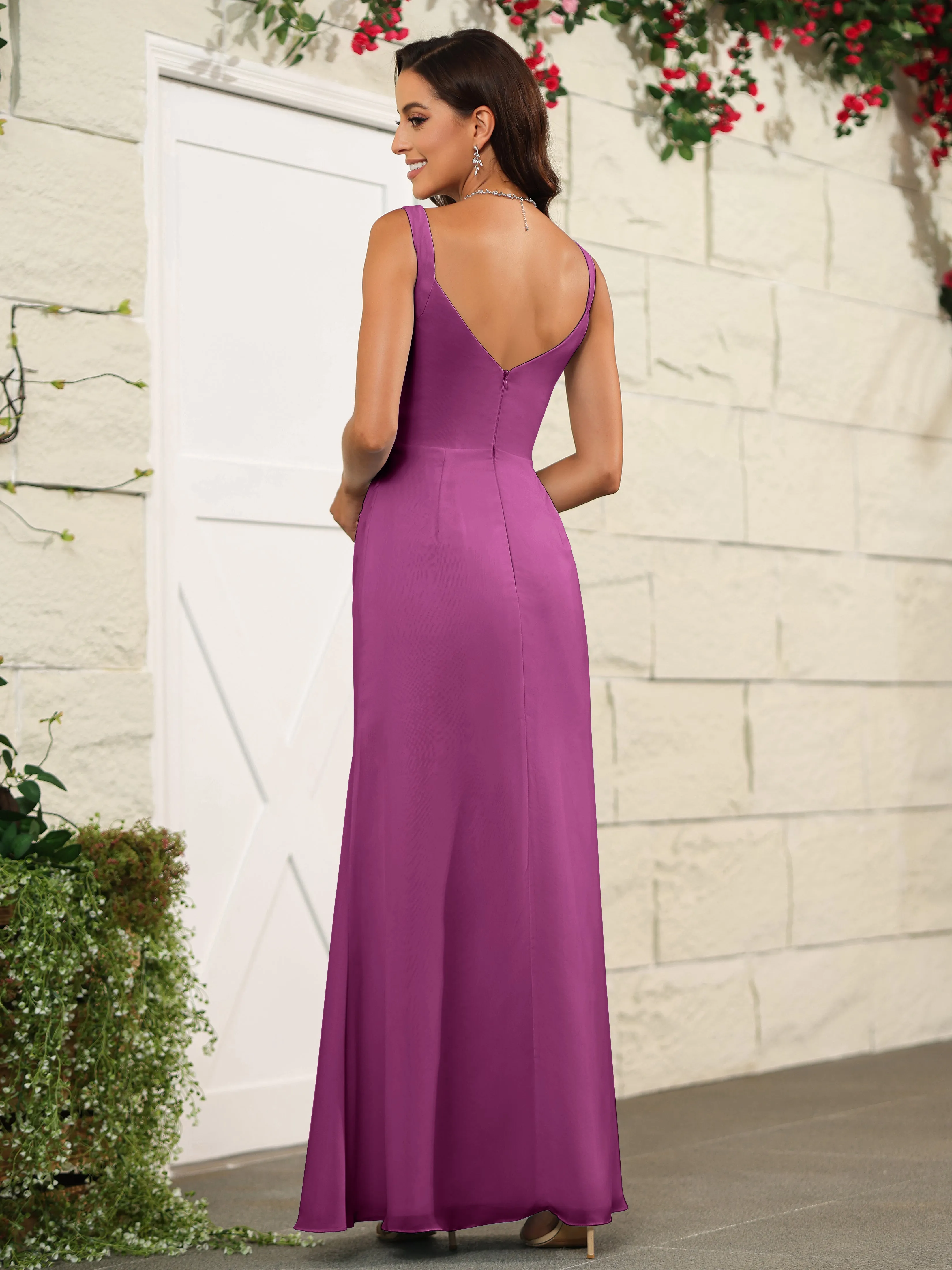 Elegant Sweetheart Spaghetti Straps Chiffon Long Bridesmaid Dresses
