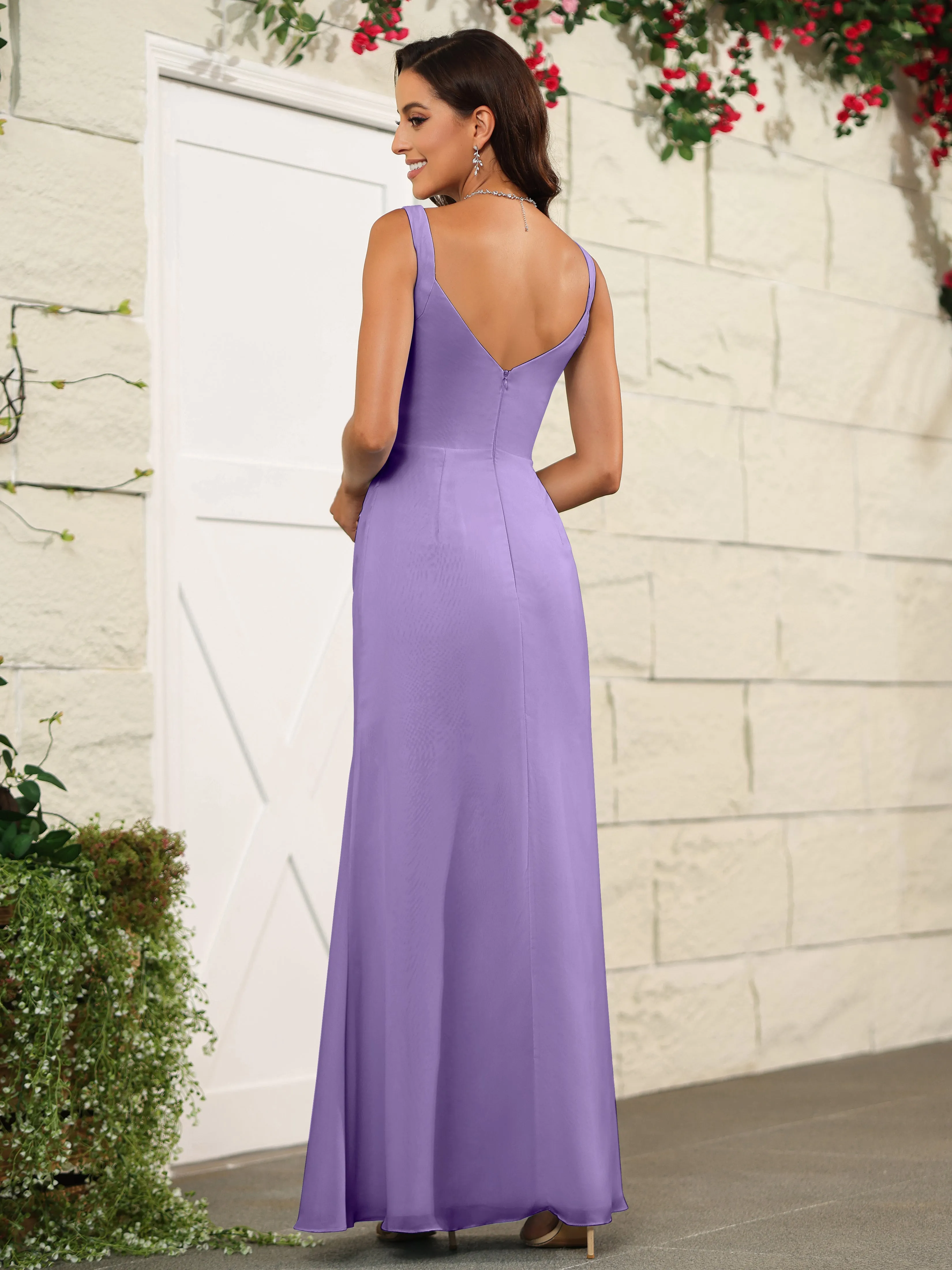 Elegant Sweetheart Spaghetti Straps Chiffon Long Bridesmaid Dresses