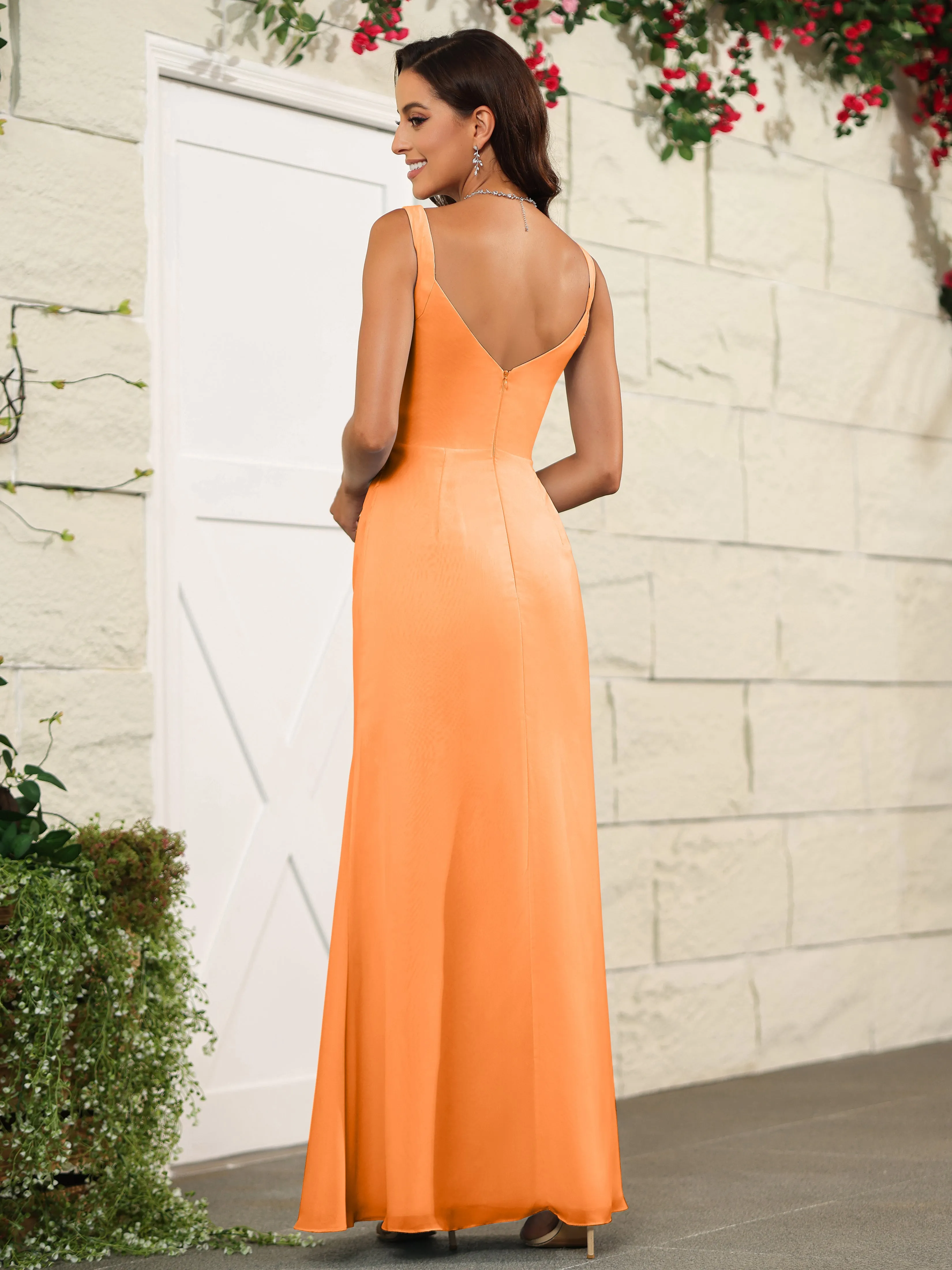 Elegant Sweetheart Spaghetti Straps Chiffon Long Bridesmaid Dresses