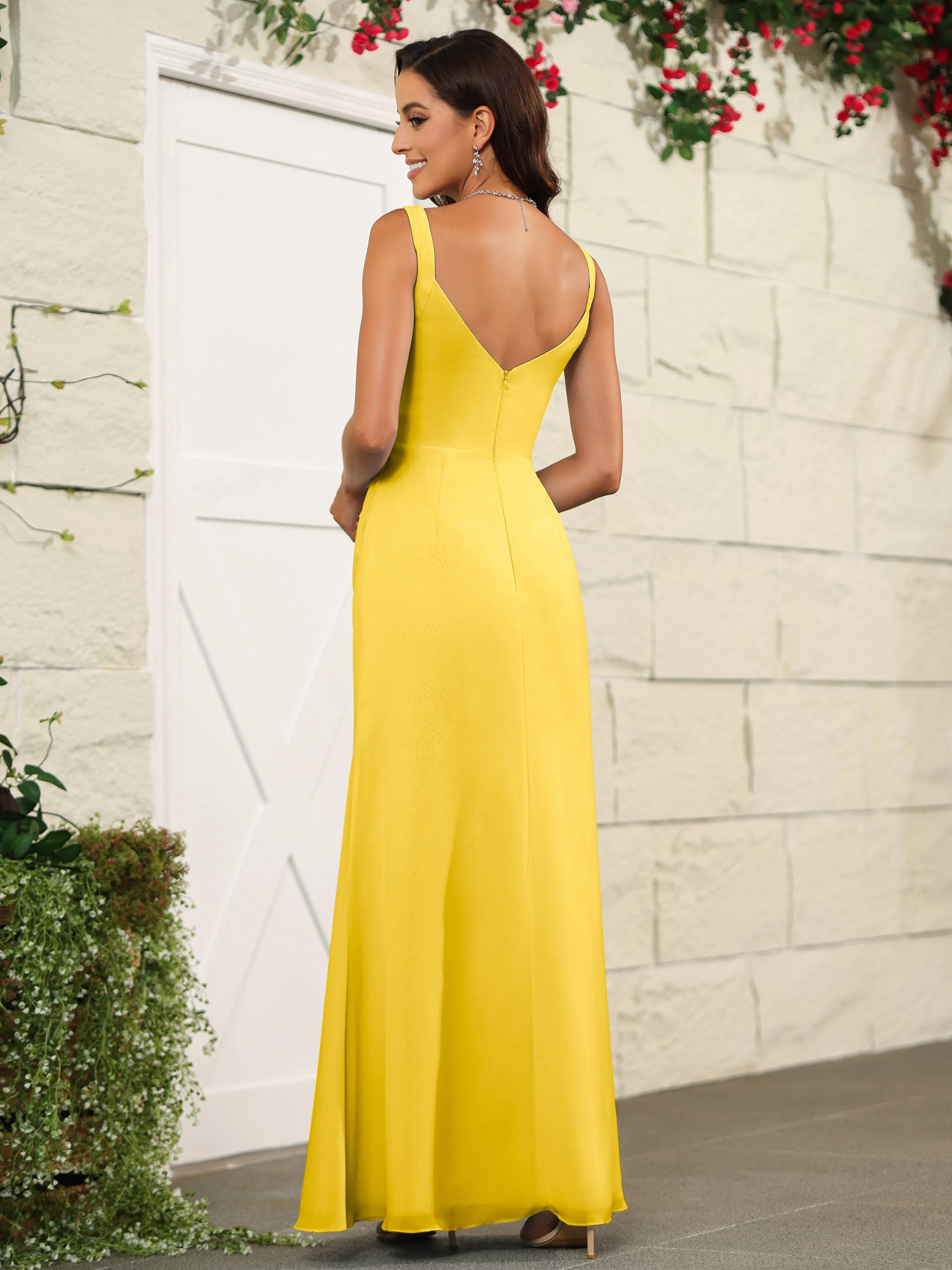 Elegant Sweetheart Spaghetti Straps Chiffon Long Bridesmaid Dresses