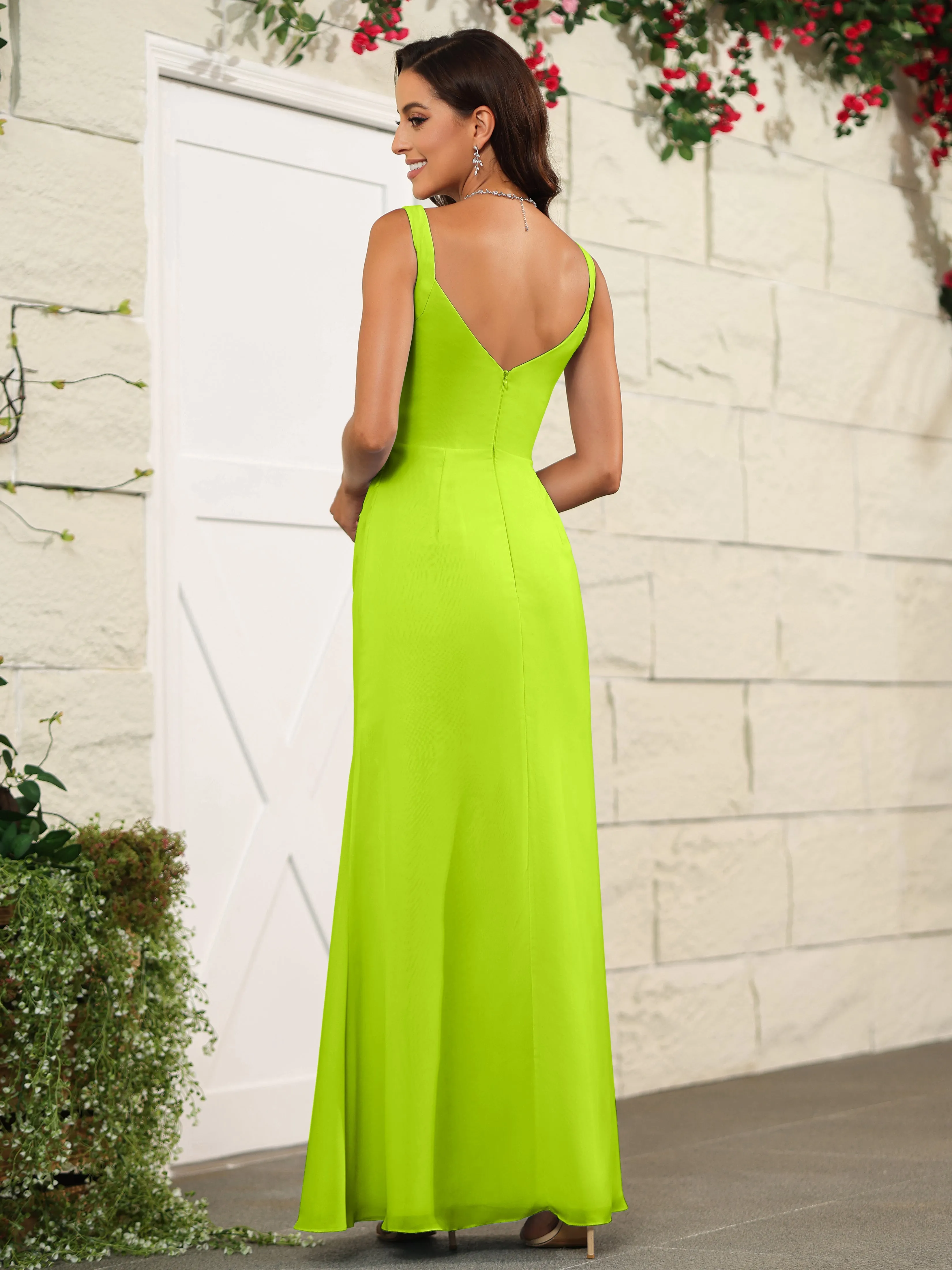 Elegant Sweetheart Spaghetti Straps Chiffon Long Bridesmaid Dresses