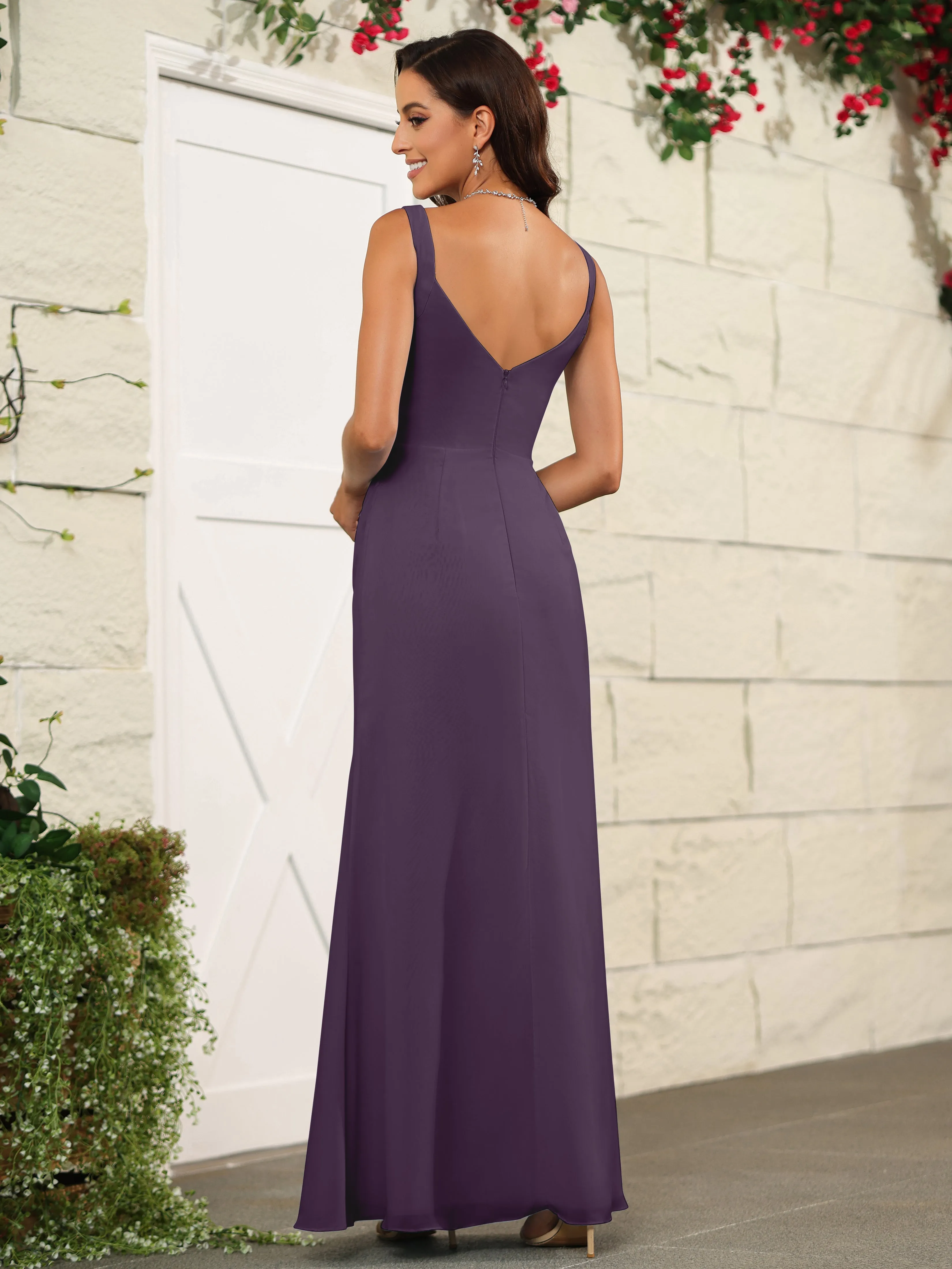 Elegant Sweetheart Spaghetti Straps Chiffon Long Bridesmaid Dresses
