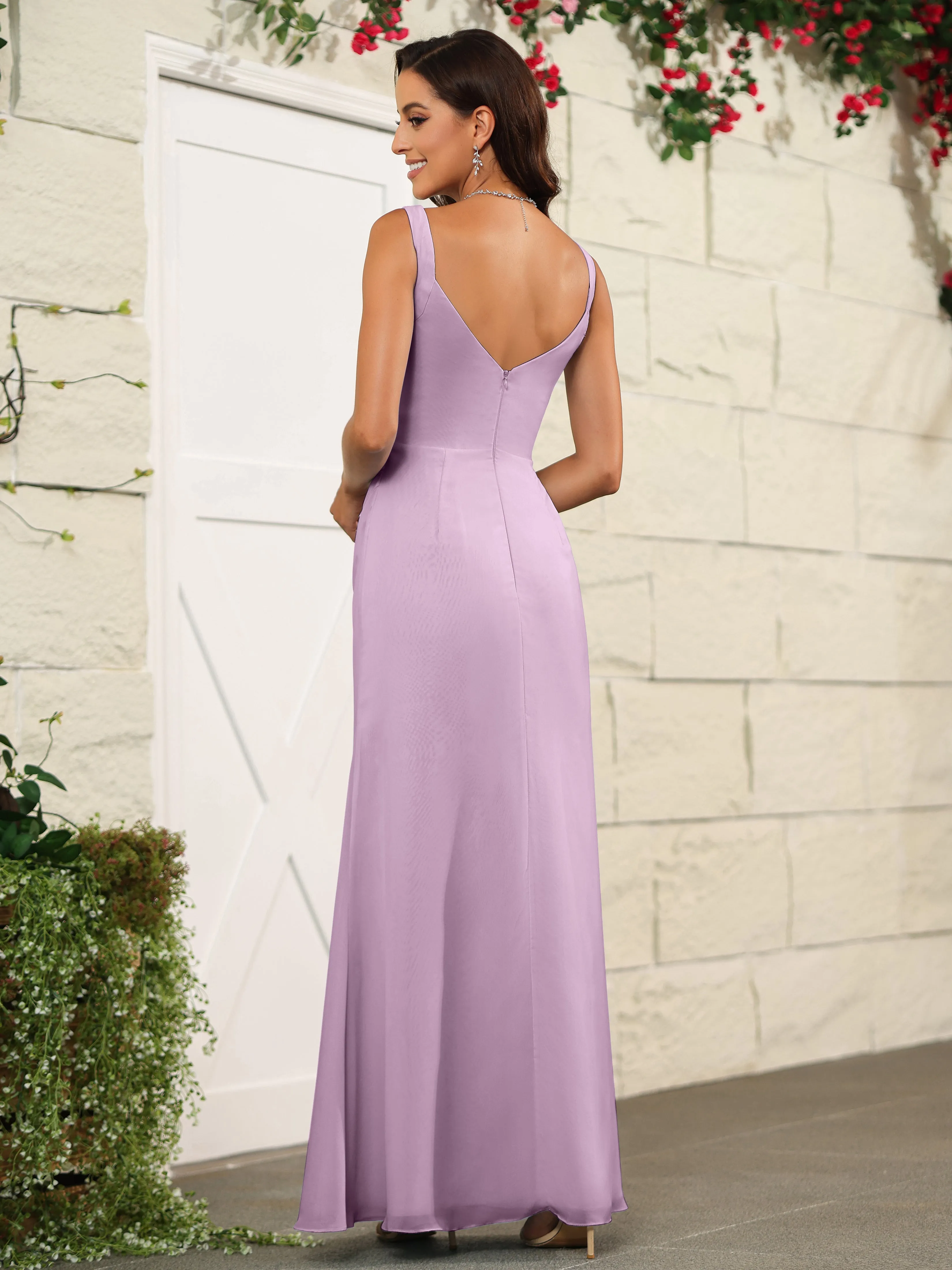 Elegant Sweetheart Spaghetti Straps Chiffon Long Bridesmaid Dresses