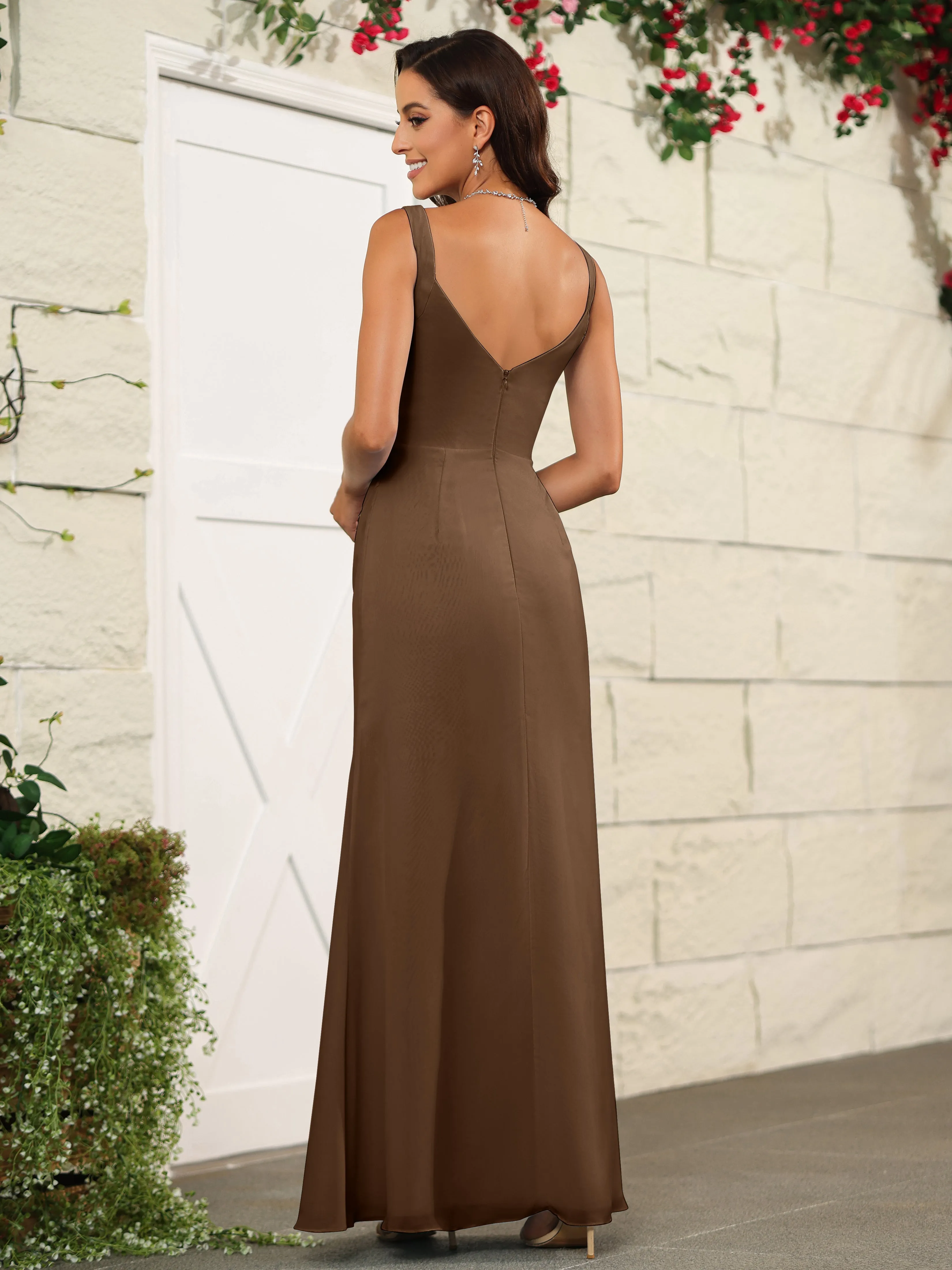 Elegant Sweetheart Spaghetti Straps Chiffon Long Bridesmaid Dresses