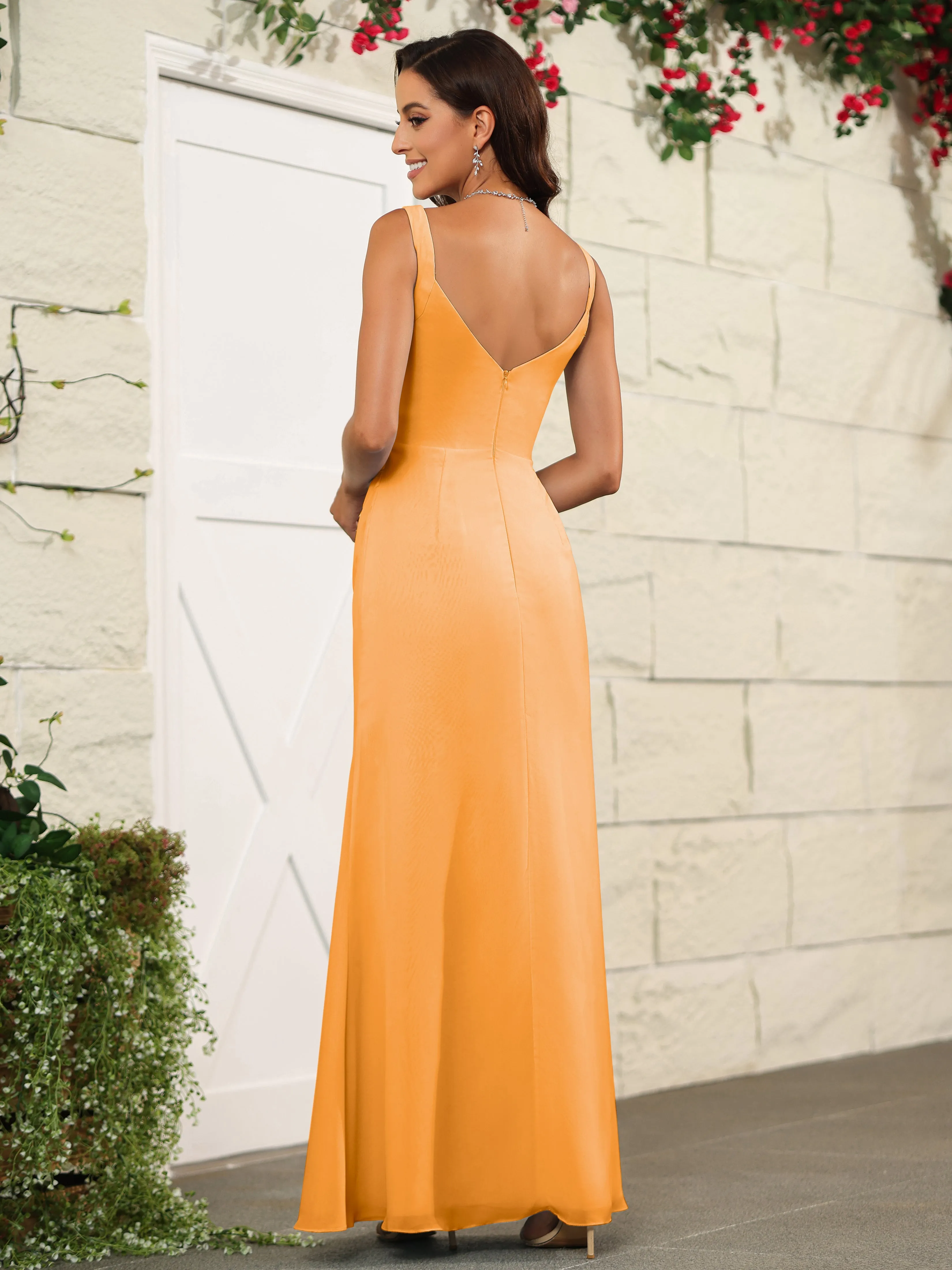 Elegant Sweetheart Spaghetti Straps Chiffon Long Bridesmaid Dresses