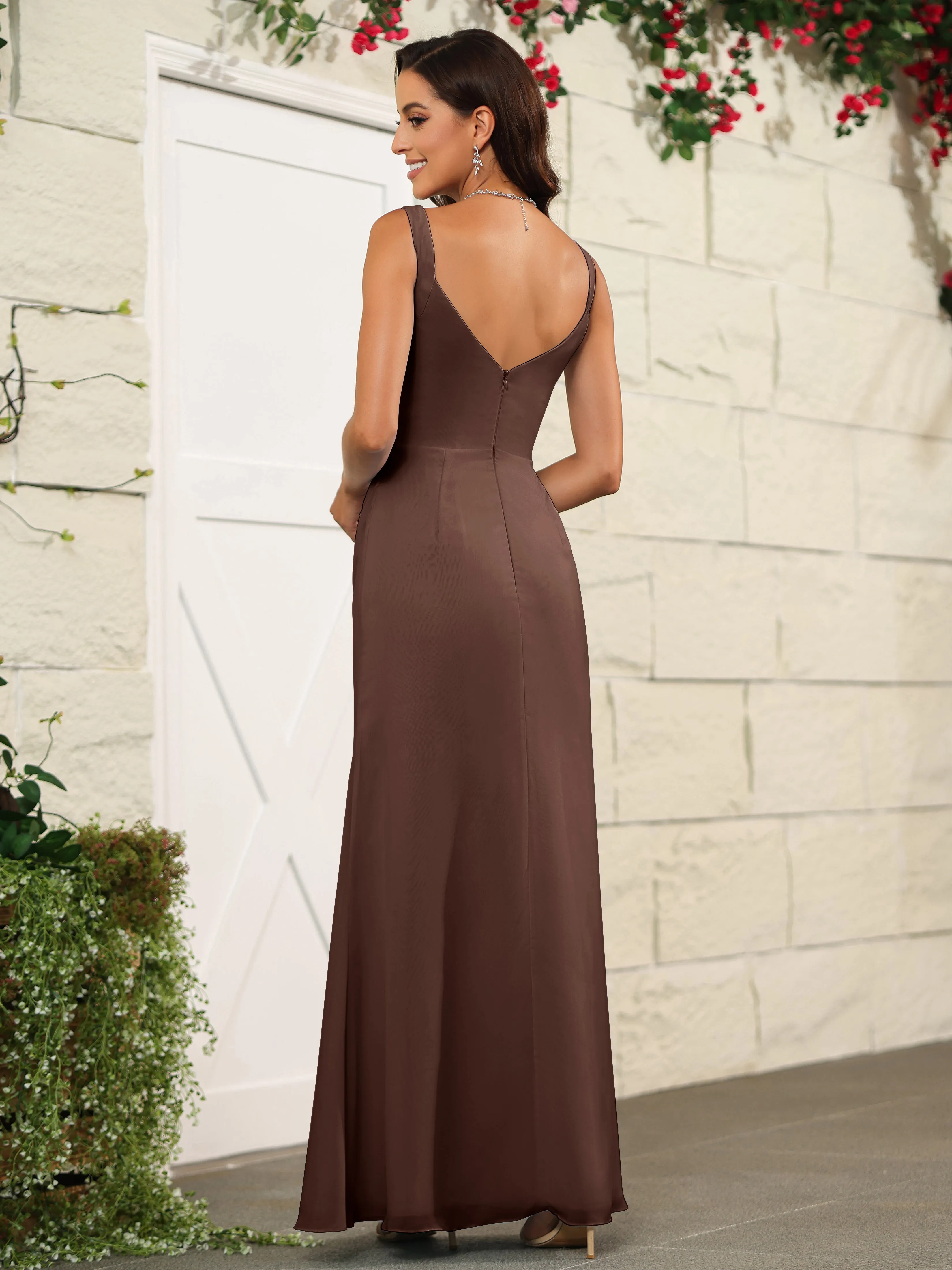 Elegant Sweetheart Spaghetti Straps Chiffon Long Bridesmaid Dresses