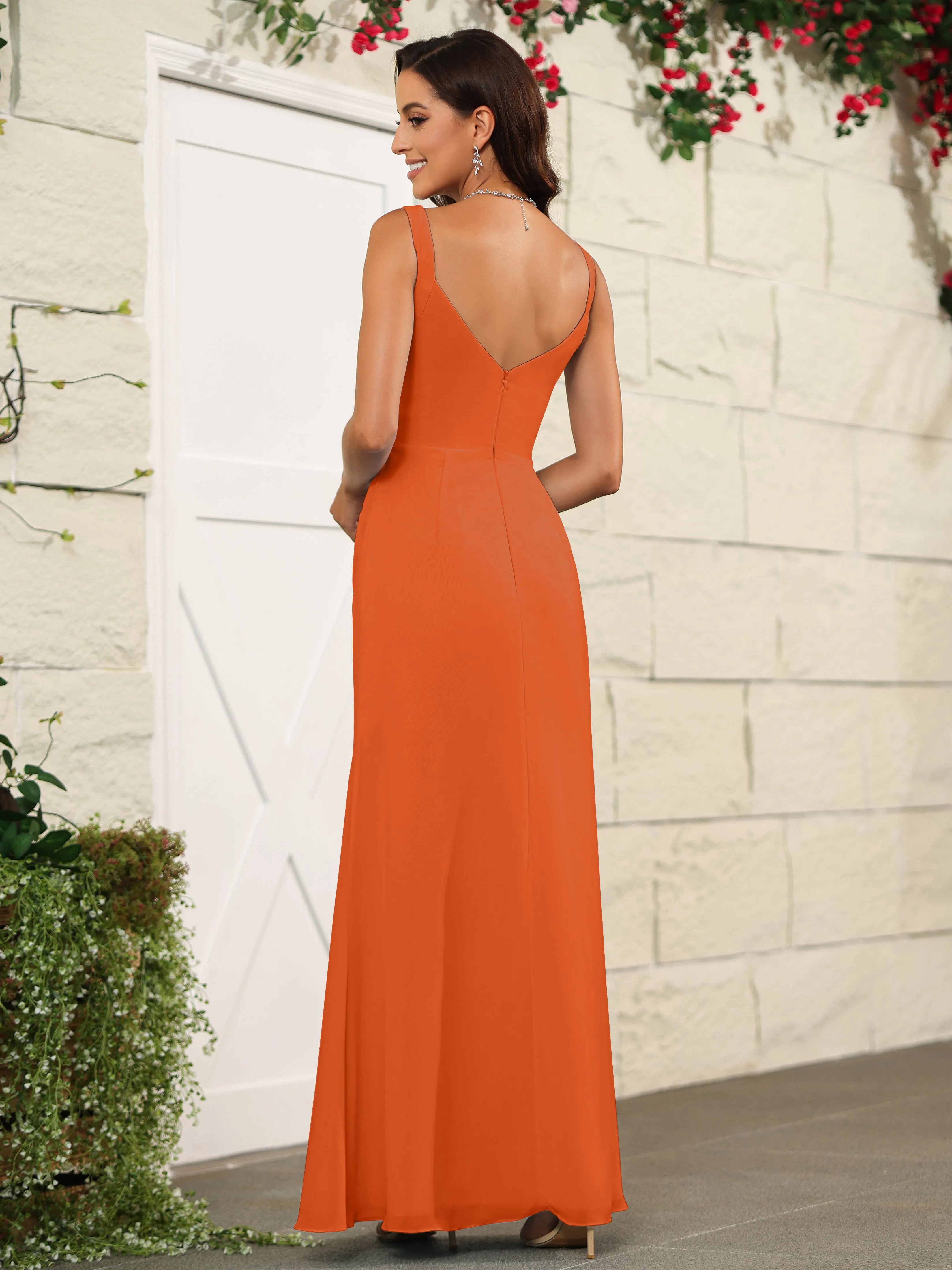 Elegant Sweetheart Spaghetti Straps Chiffon Long Bridesmaid Dresses