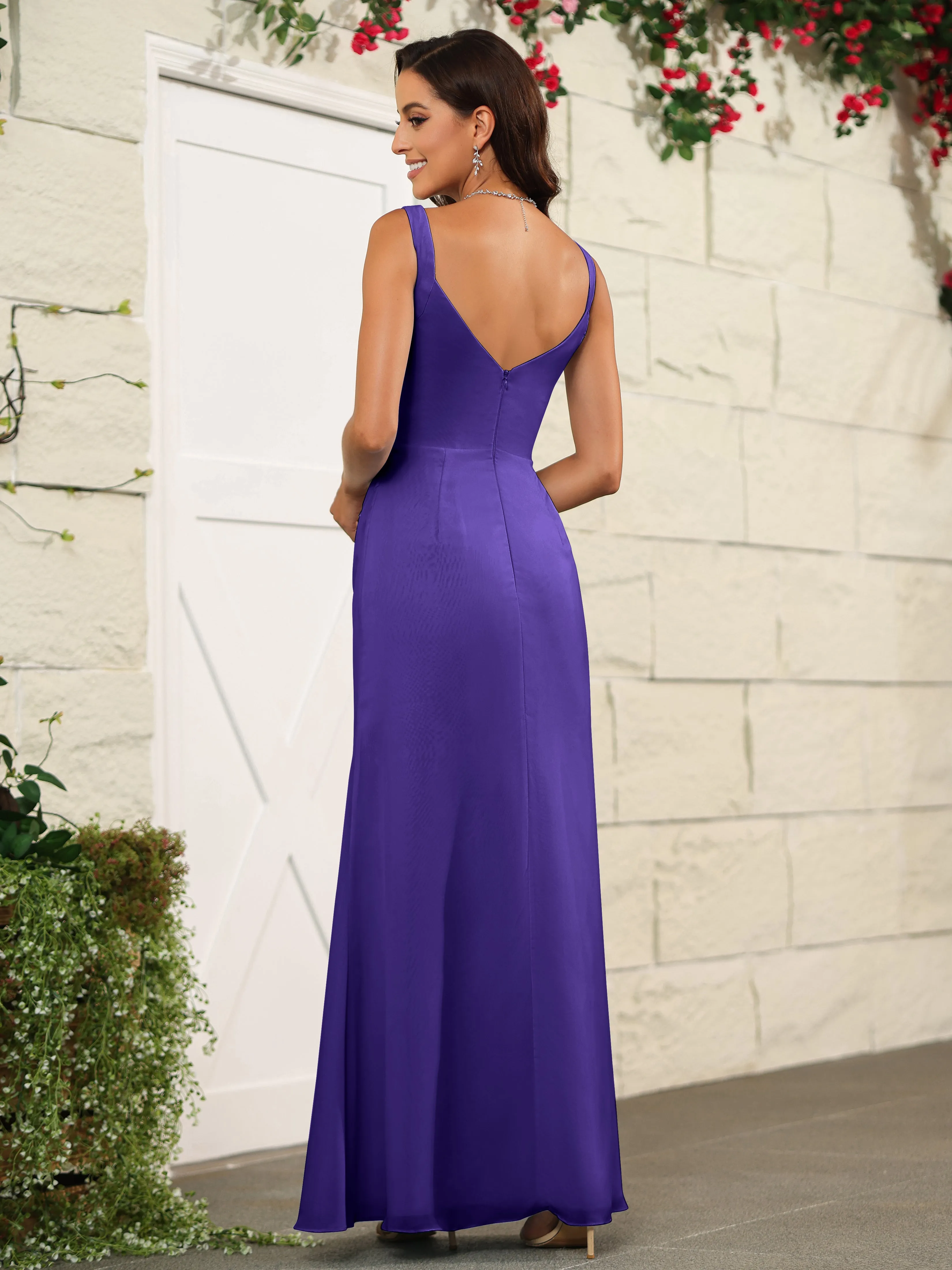 Elegant Sweetheart Spaghetti Straps Chiffon Long Bridesmaid Dresses