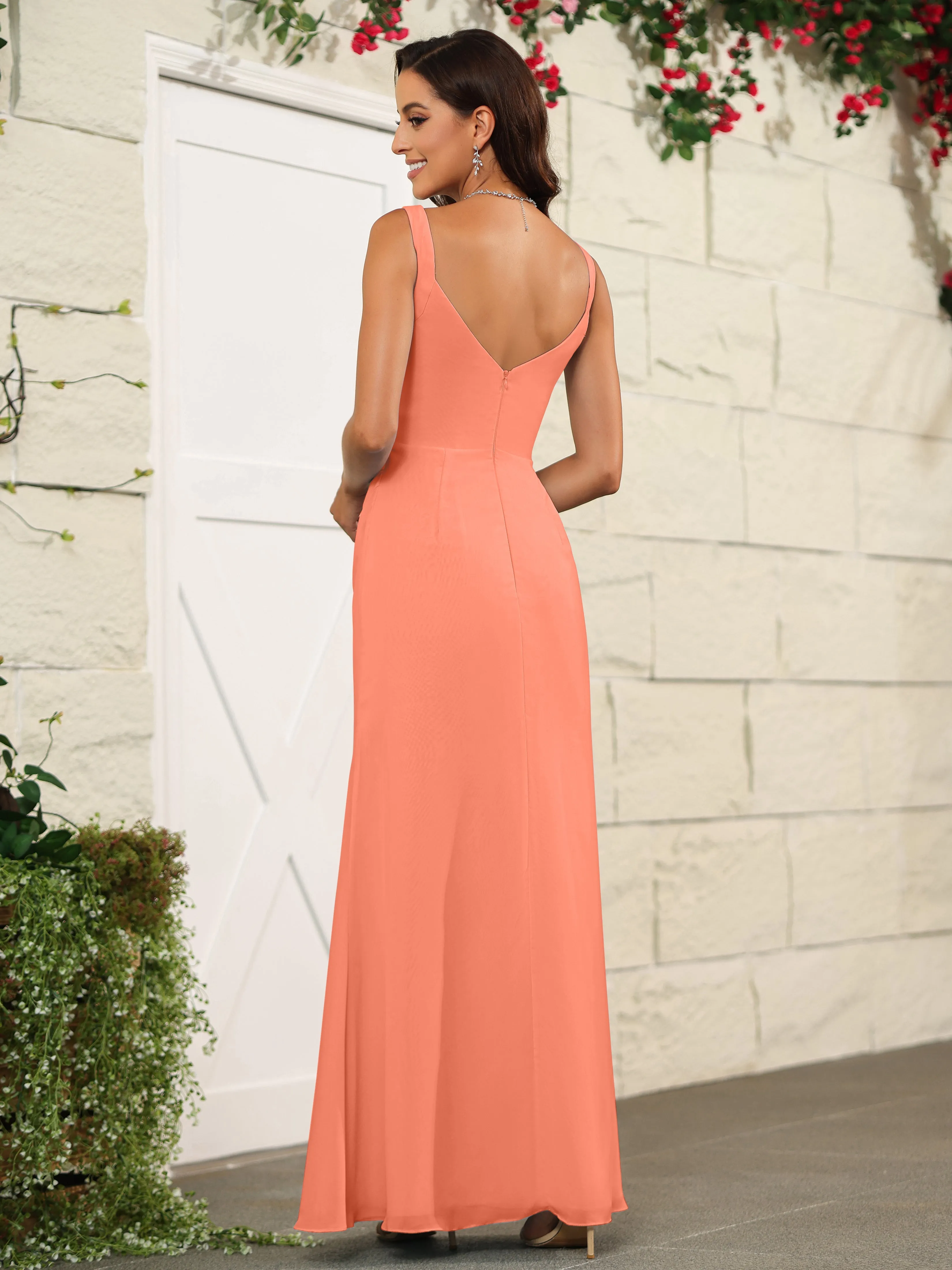 Elegant Sweetheart Spaghetti Straps Chiffon Long Bridesmaid Dresses