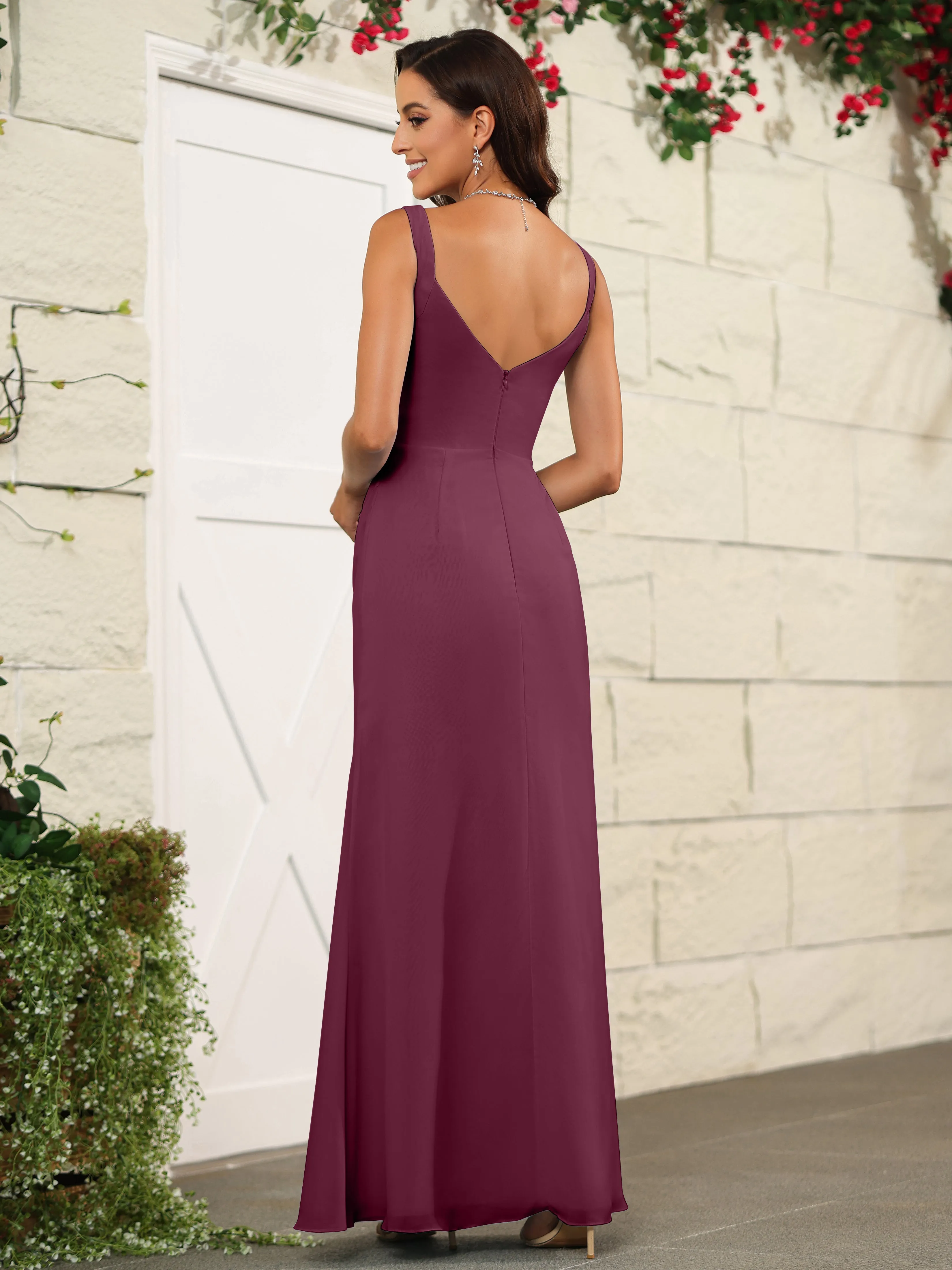 Elegant Sweetheart Spaghetti Straps Chiffon Long Bridesmaid Dresses