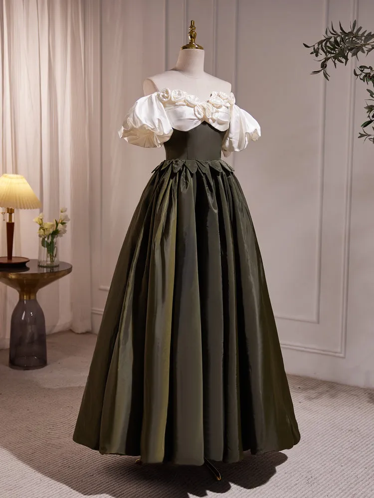 Elegant Vintage Bubble Sleeves A-Line Long Prom Dress