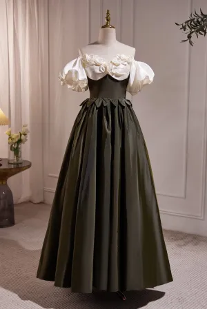 Elegant Vintage Bubble Sleeves A-Line Long Prom Dress
