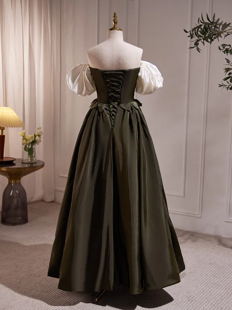 Elegant Vintage Bubble Sleeves A-Line Long Prom Dress