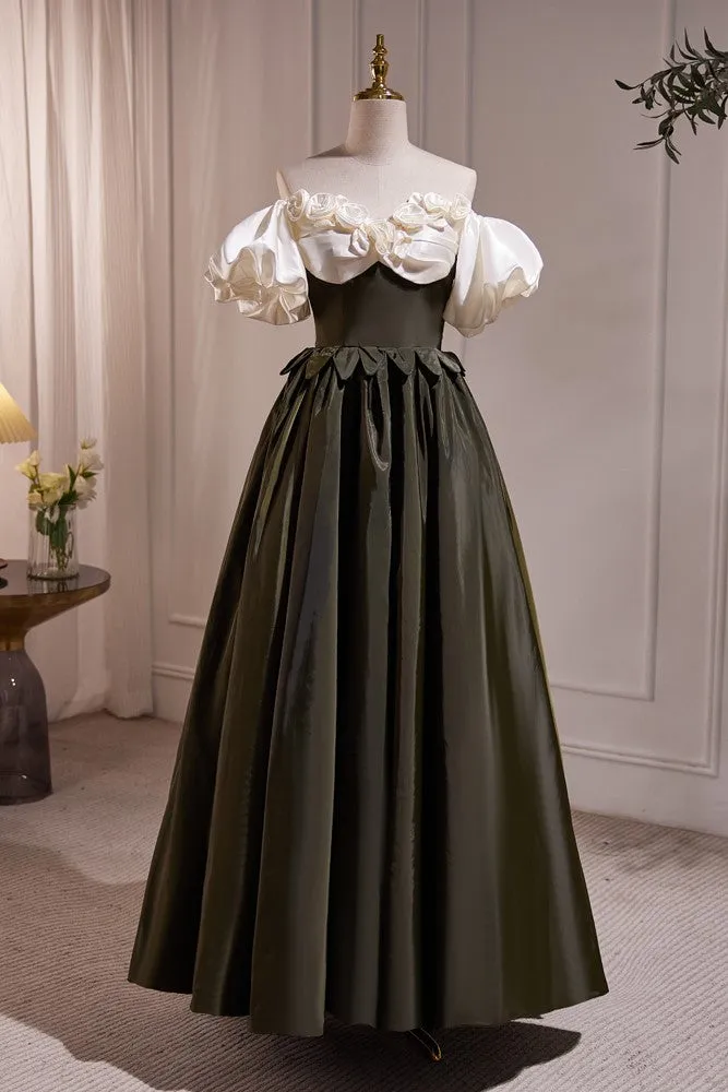 Elegant Vintage Bubble Sleeves A-Line Long Prom Dress