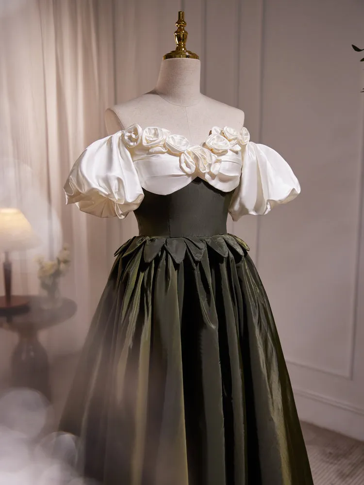 Elegant Vintage Bubble Sleeves A-Line Long Prom Dress