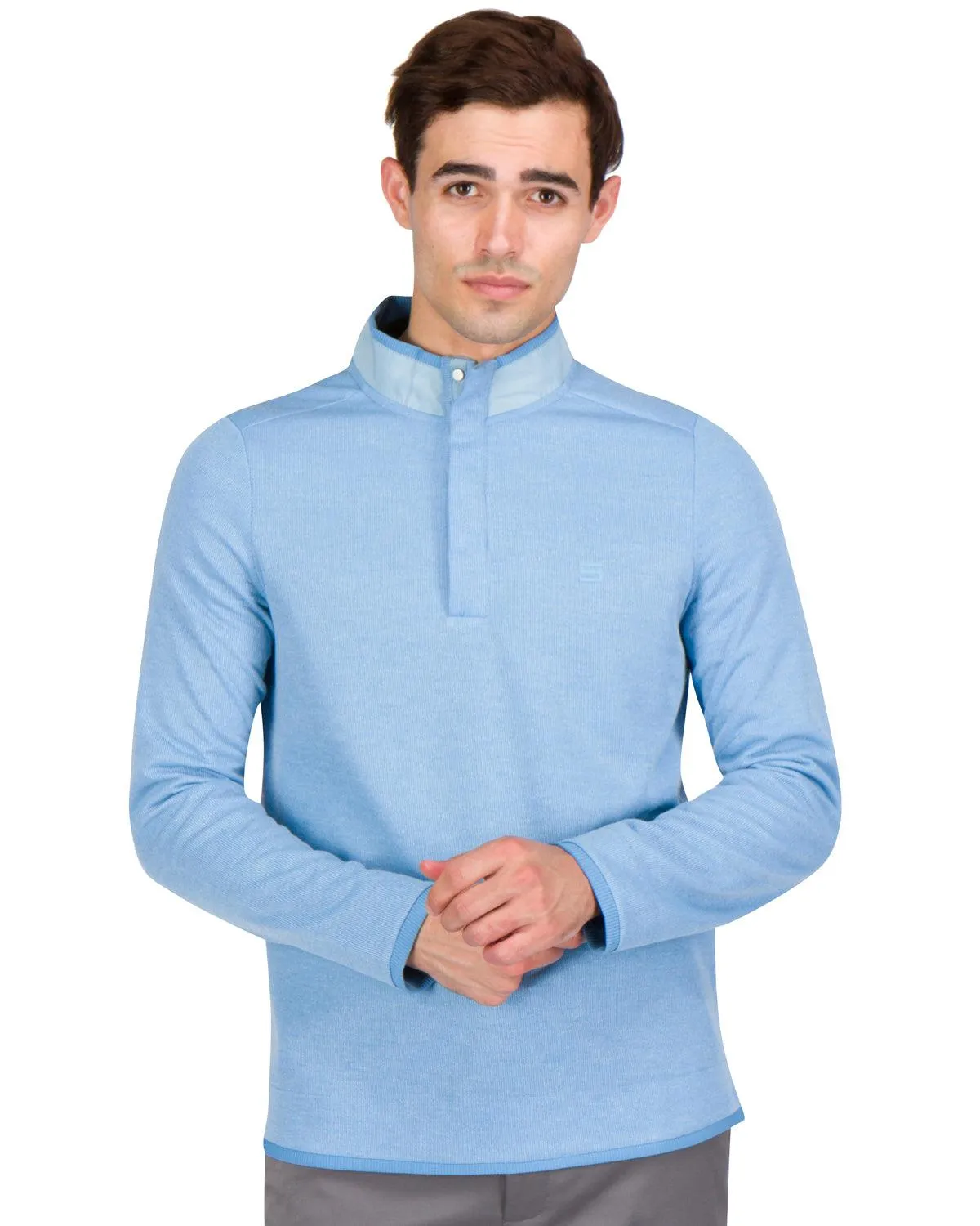 Fleece Half-Zip Mock-Neck Buttoned Golf Sweater