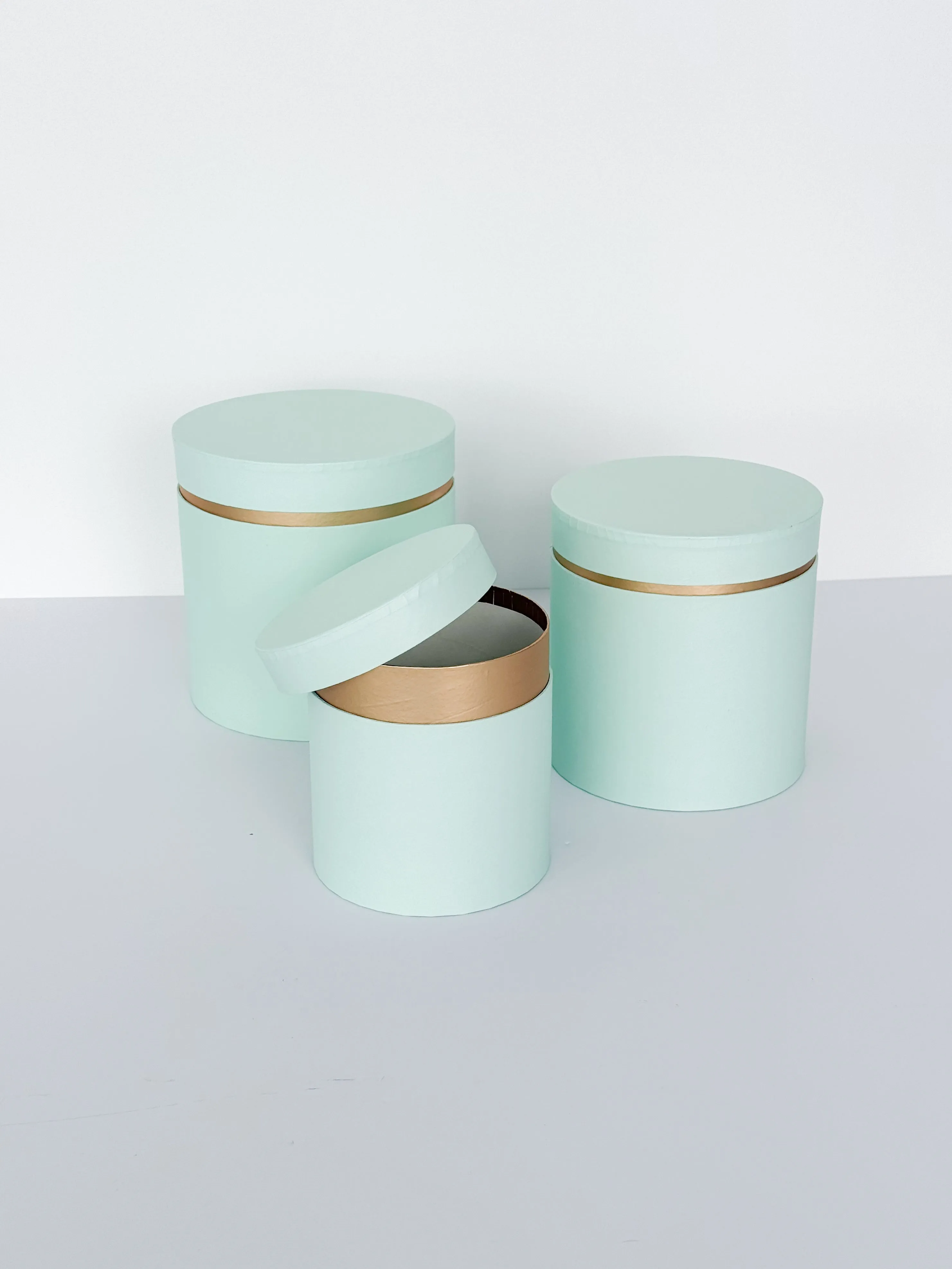 French-Style Cylinder Flower Gift Box with Gold Trim – Three Color Three size