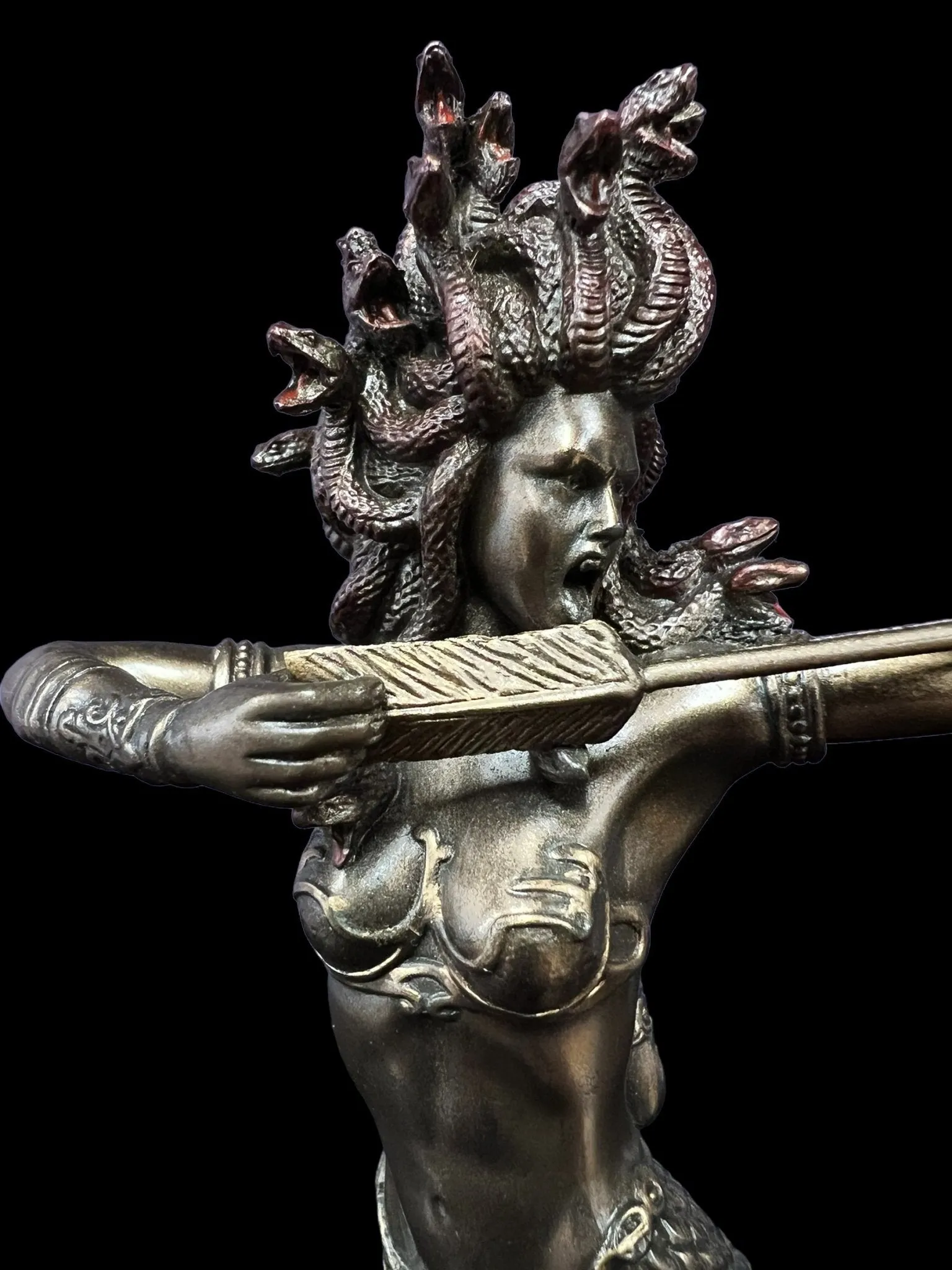Furious Medusa the Gorgon, Greek Mythology, Shooting Arrow Statue by Veronese Design