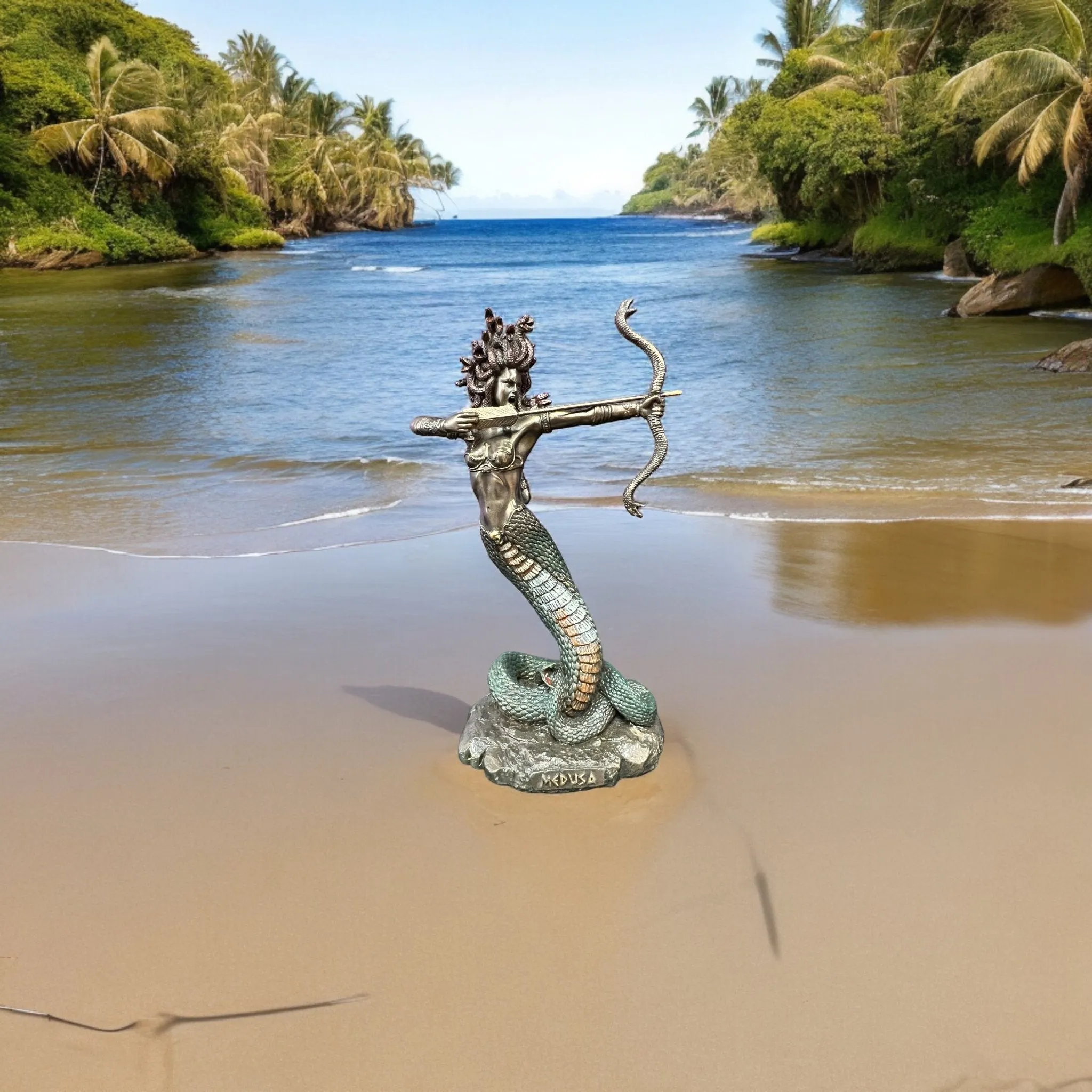 Furious Medusa the Gorgon, Greek Mythology, Shooting Arrow Statue by Veronese Design