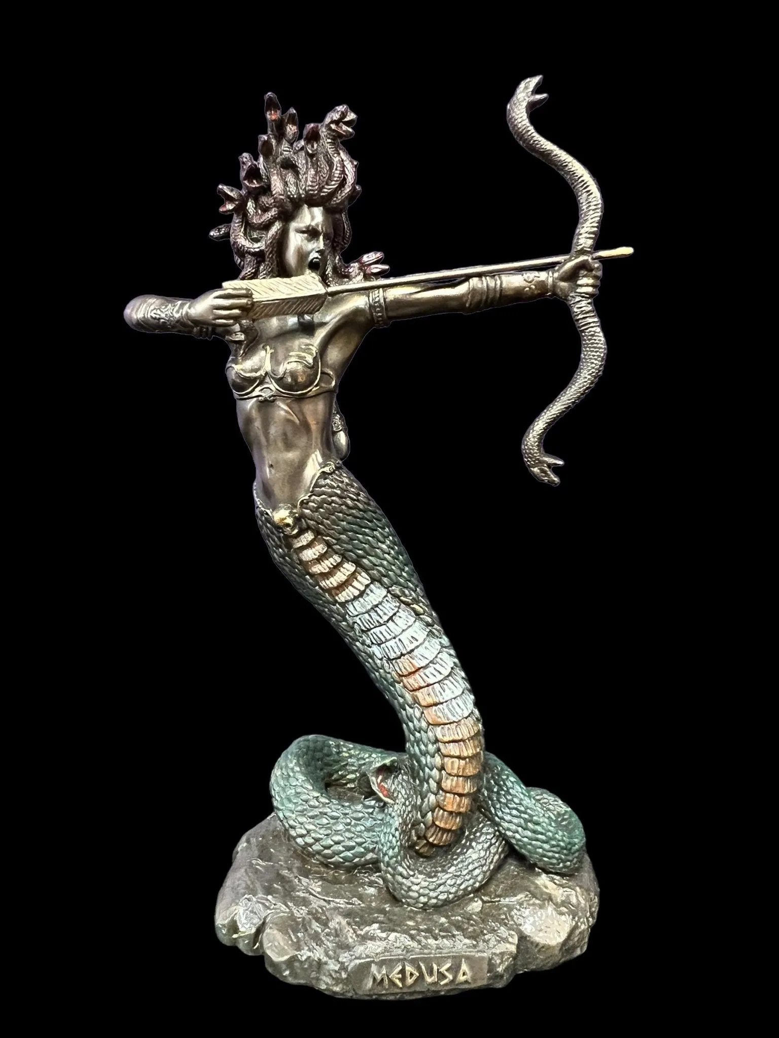 Furious Medusa the Gorgon, Greek Mythology, Shooting Arrow Statue by Veronese Design