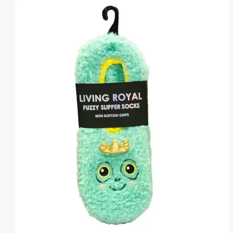 Fuzzy Slipper Socks w/ 3D Crown - Frog Prince - Teal Green