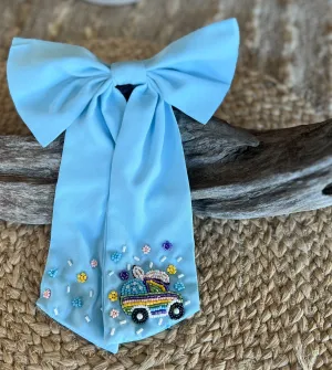 Handmade Happy Easter Truck Beaded Alligator Clip Hair Bow – Festive Spring Accessory! 🐰🚛🎀.