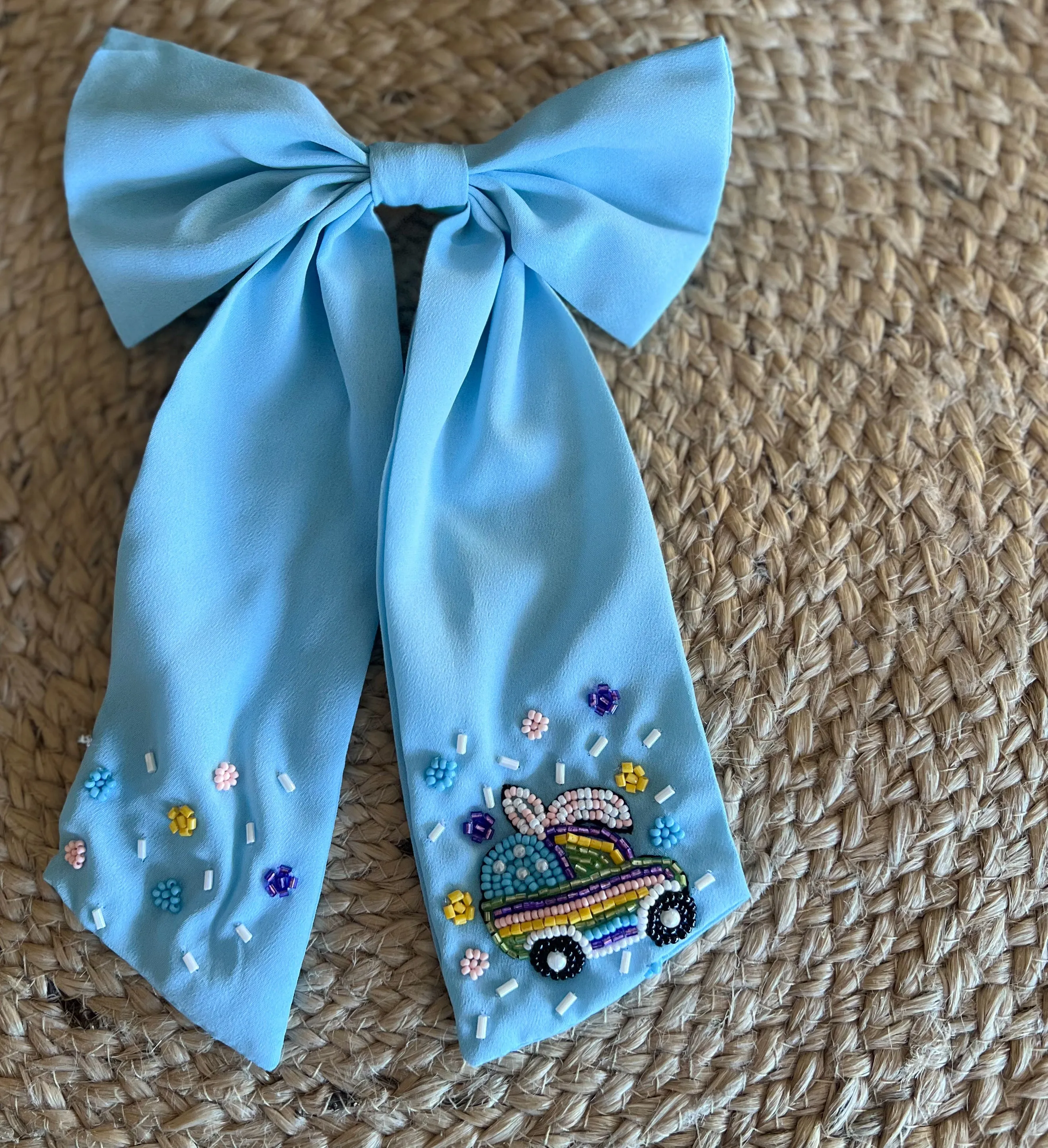 Handmade Happy Easter Truck Beaded Alligator Clip Hair Bow – Festive Spring Accessory! 🐰🚛🎀.