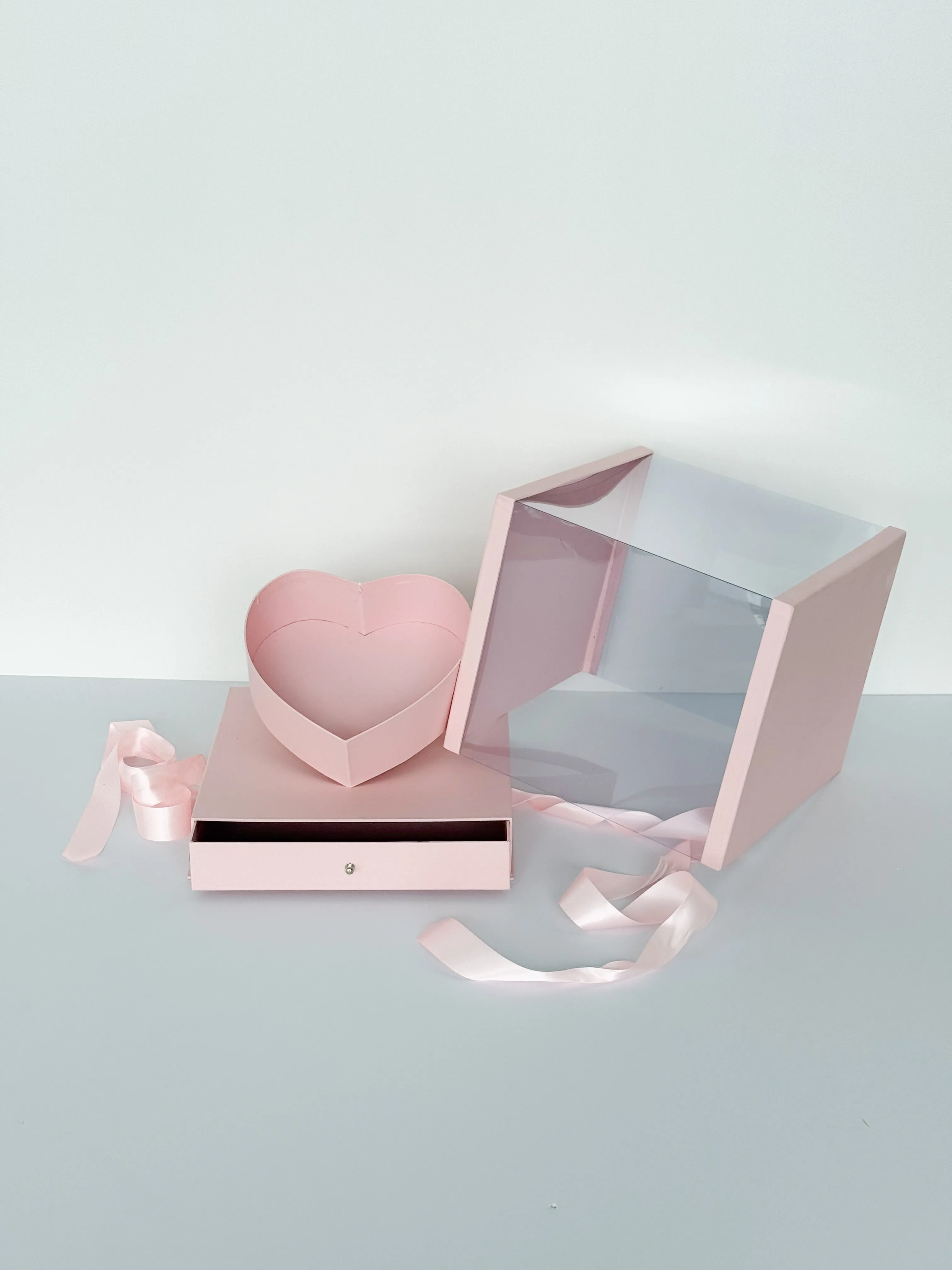 Heart Clear Square Flower Box with Drawer