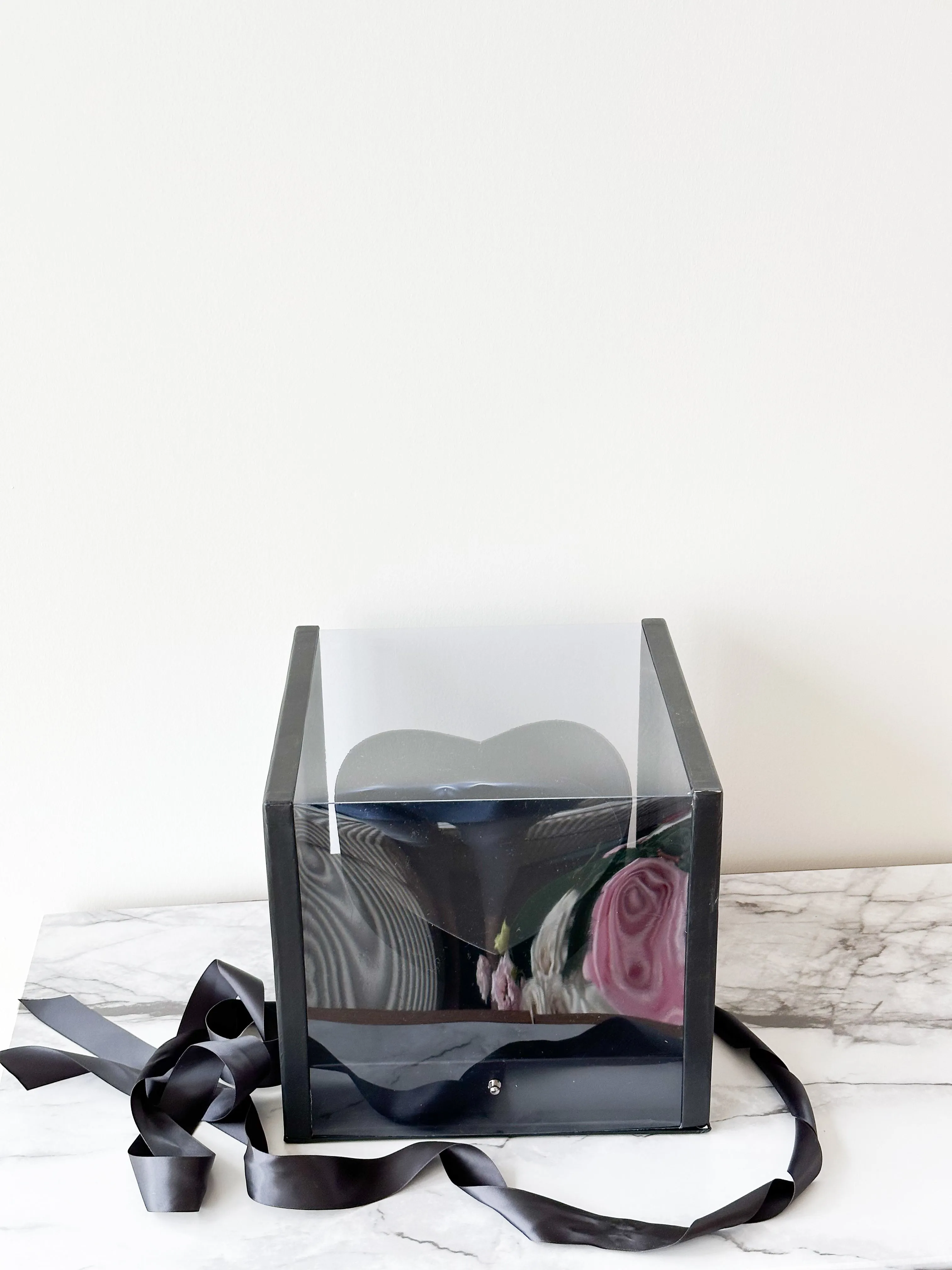 Heart Clear Square Flower Box with Drawer