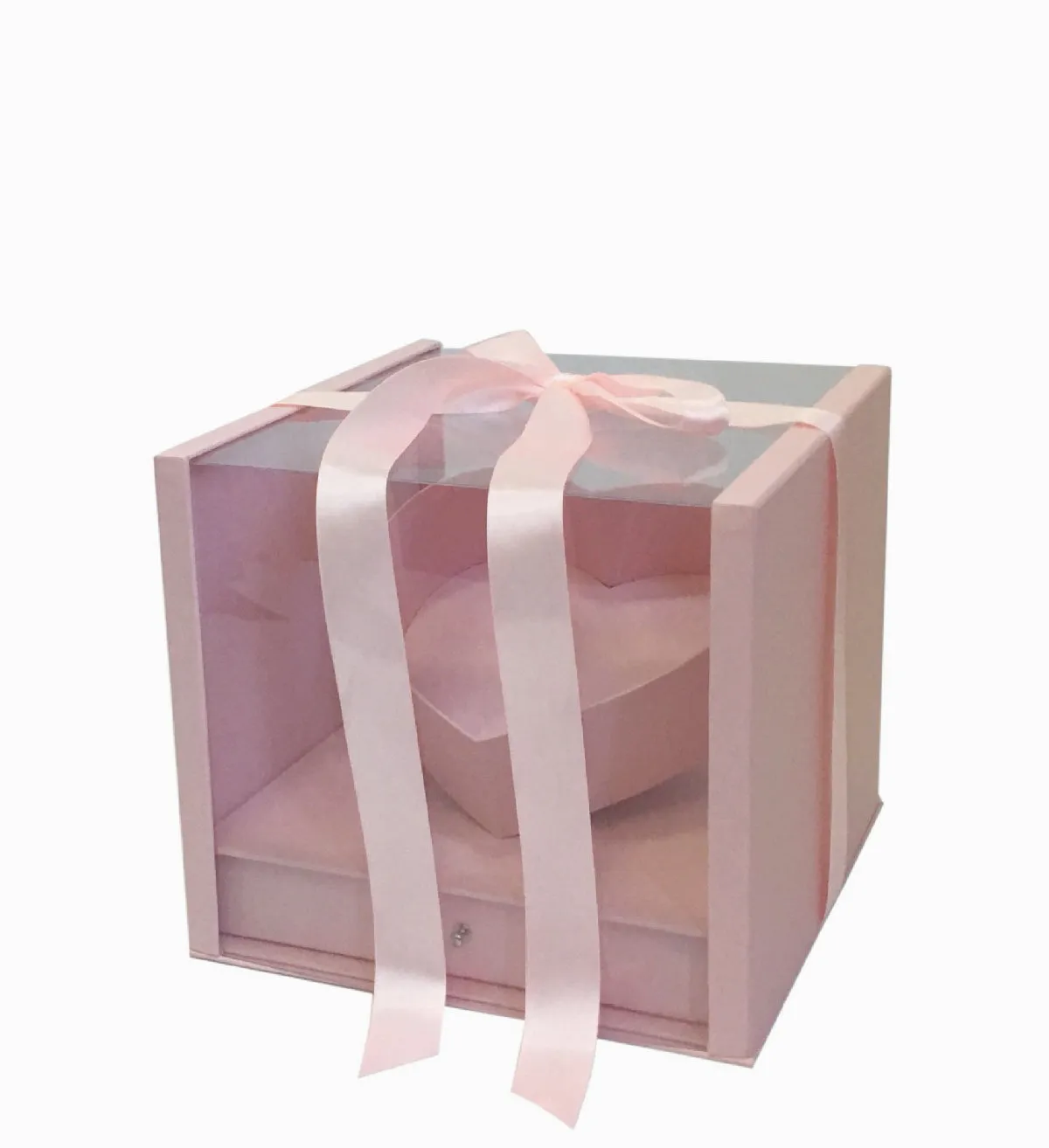 Heart Clear Square Flower Box with Drawer