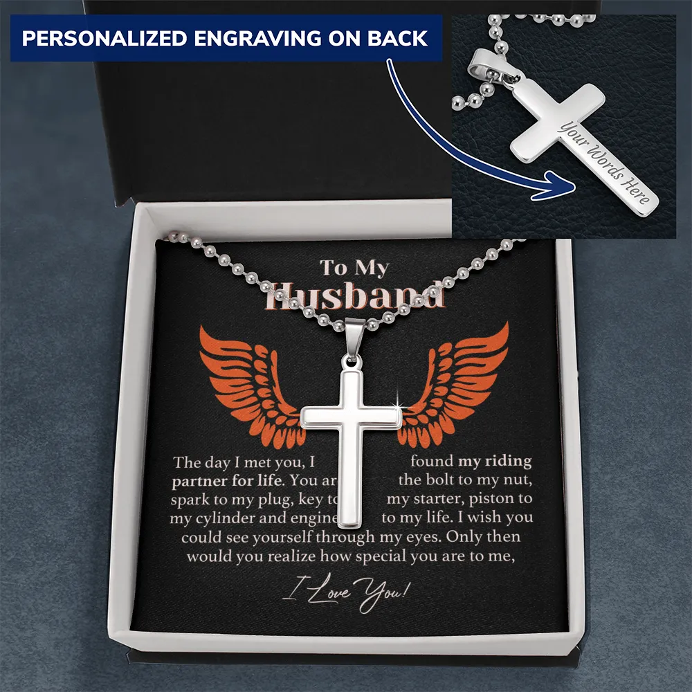 Husband Riding Partner For Life Cross Necklace