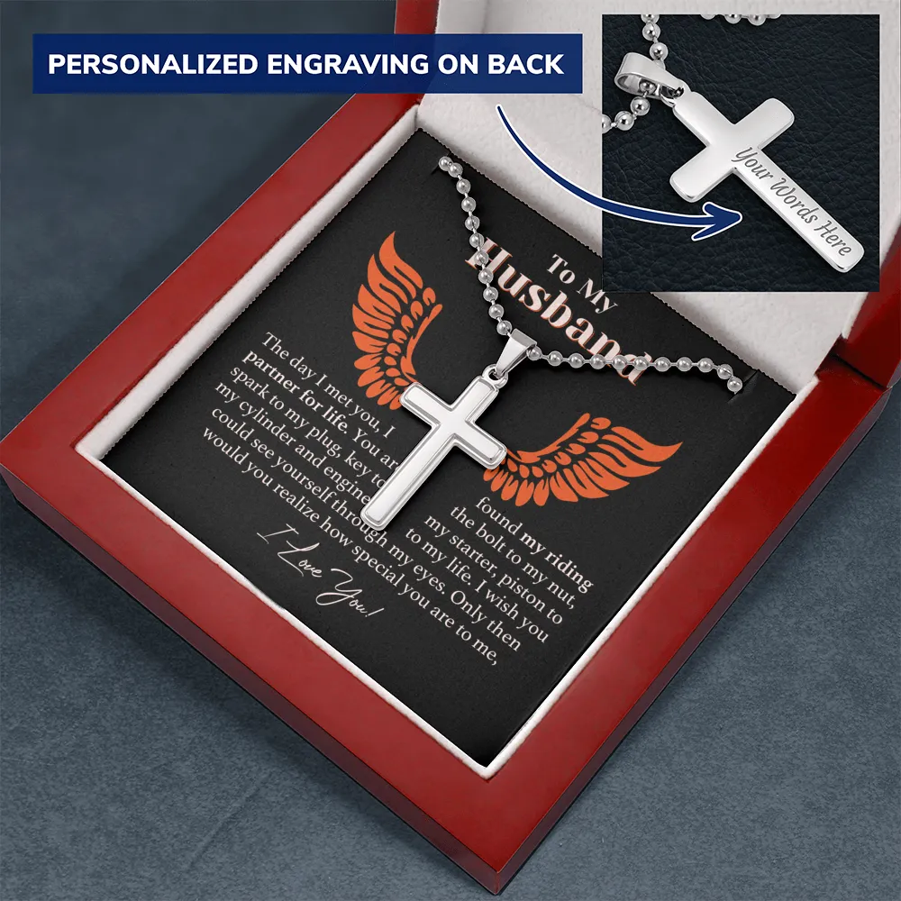 Husband Riding Partner For Life Cross Necklace