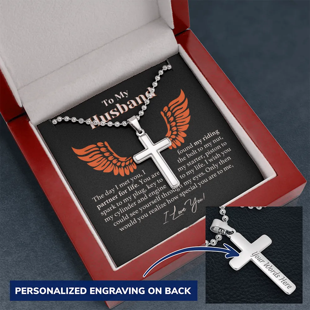 Husband Riding Partner For Life Cross Necklace
