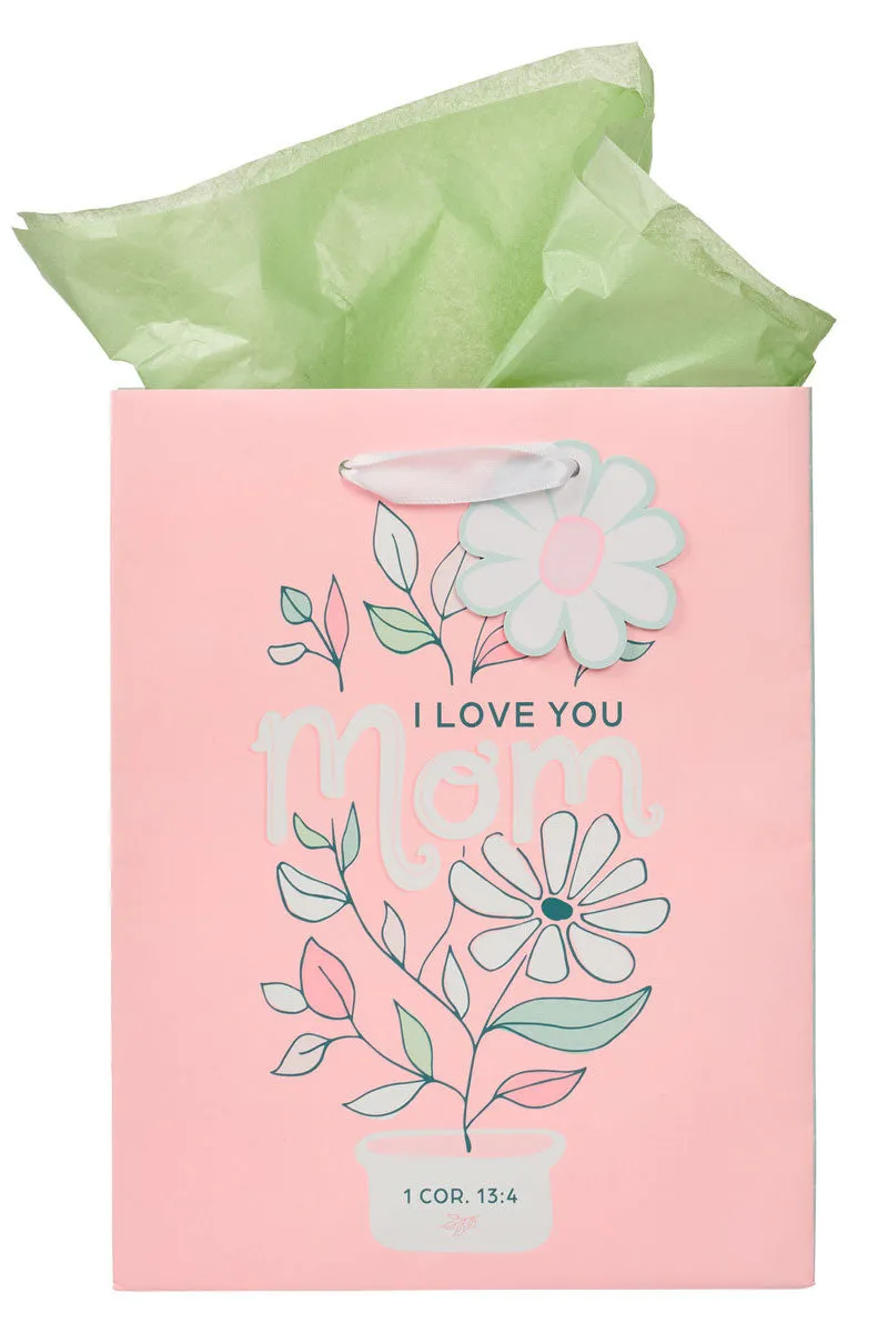 I Love You Mom Daisy Pink Floral Medium Gift Bag