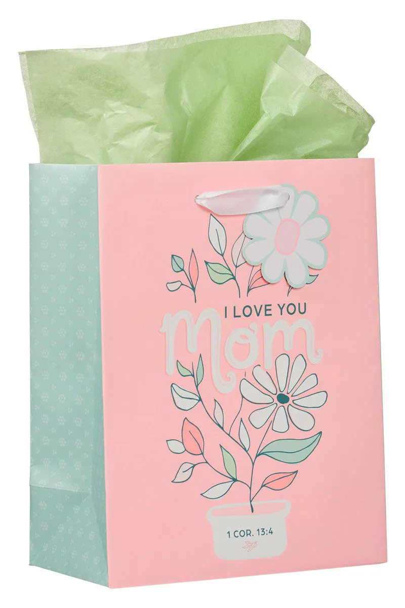 I Love You Mom Daisy Pink Floral Medium Gift Bag